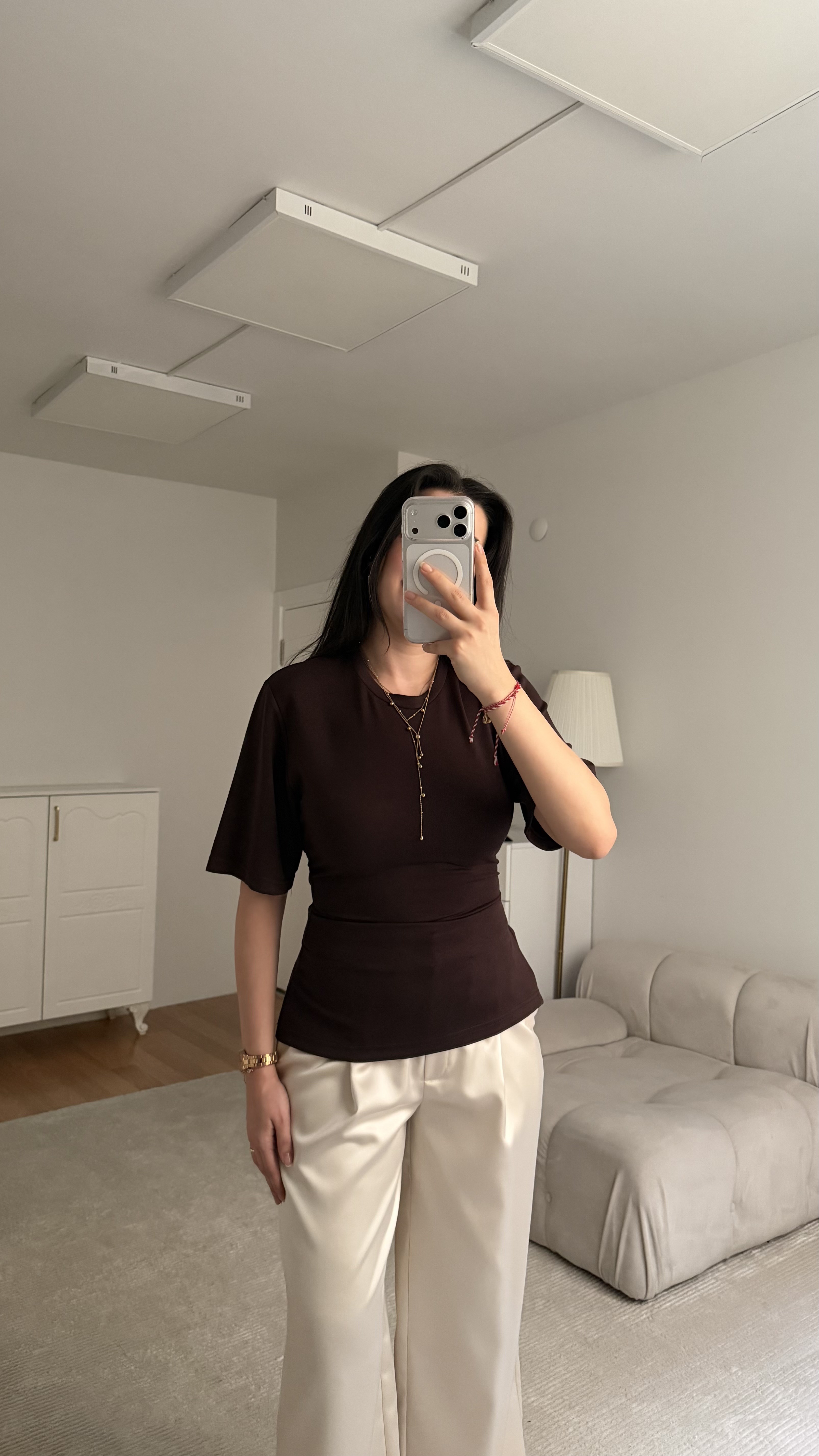 Acı Kahve Basic Bisiklet Yaka Sırt Bağlamalı Bluz