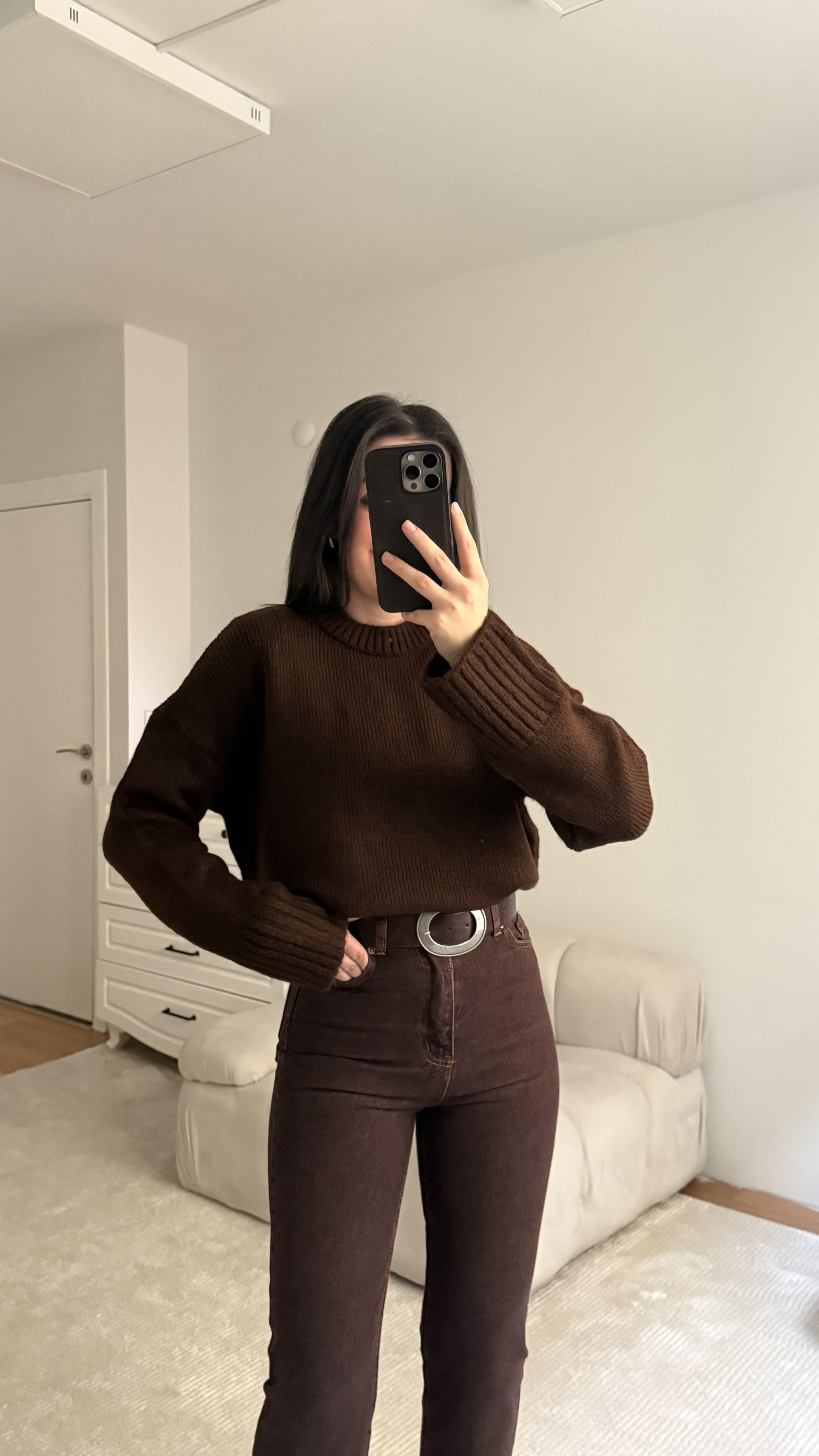 Acı Kahve Bisiklet Yaka Oversize Triko