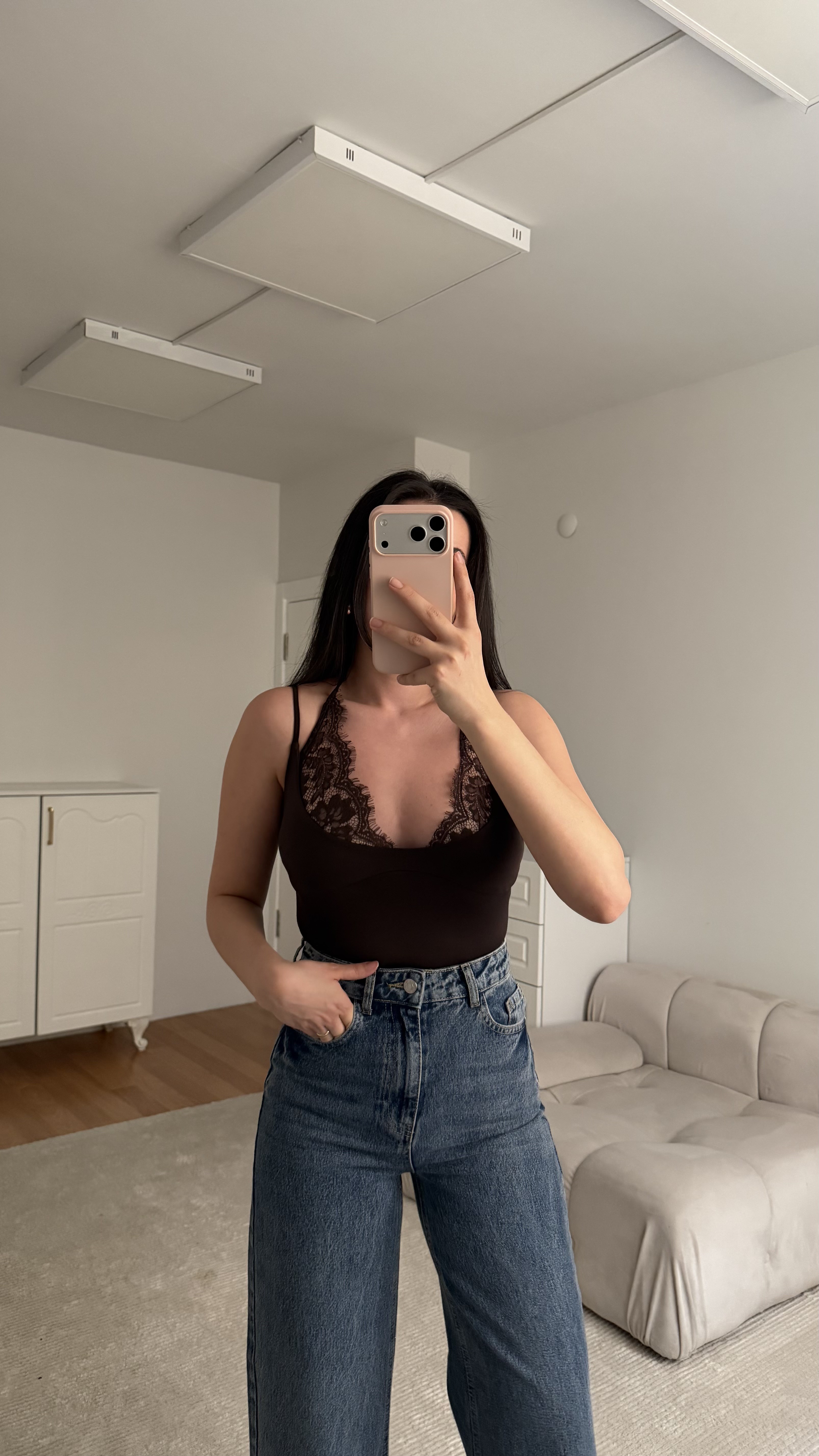 Acı Kahve Dantel Yaka Bağlamalı Body suit