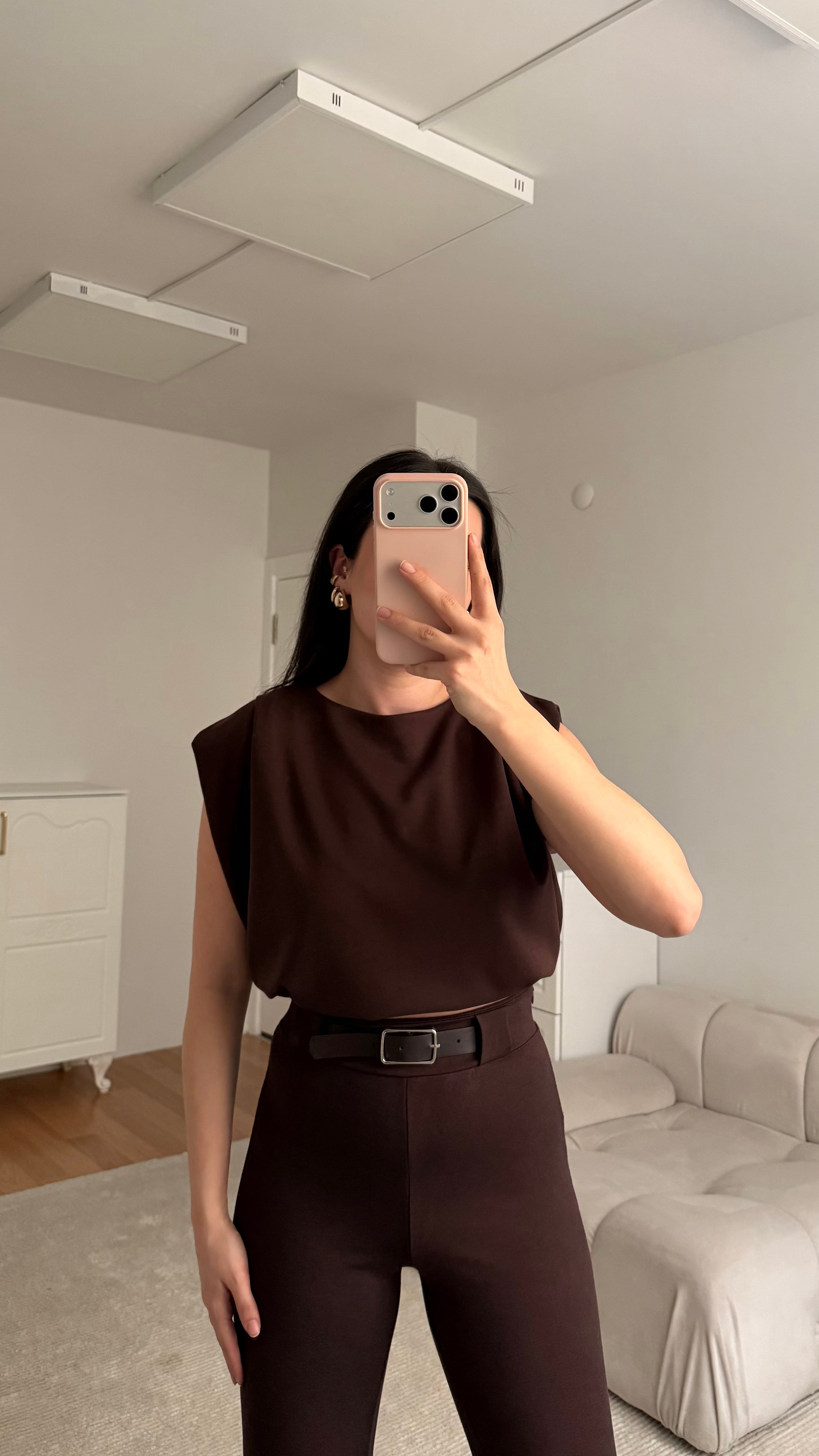 Acı Kahve Sıfır Kol Vatkalı Premium Bluz