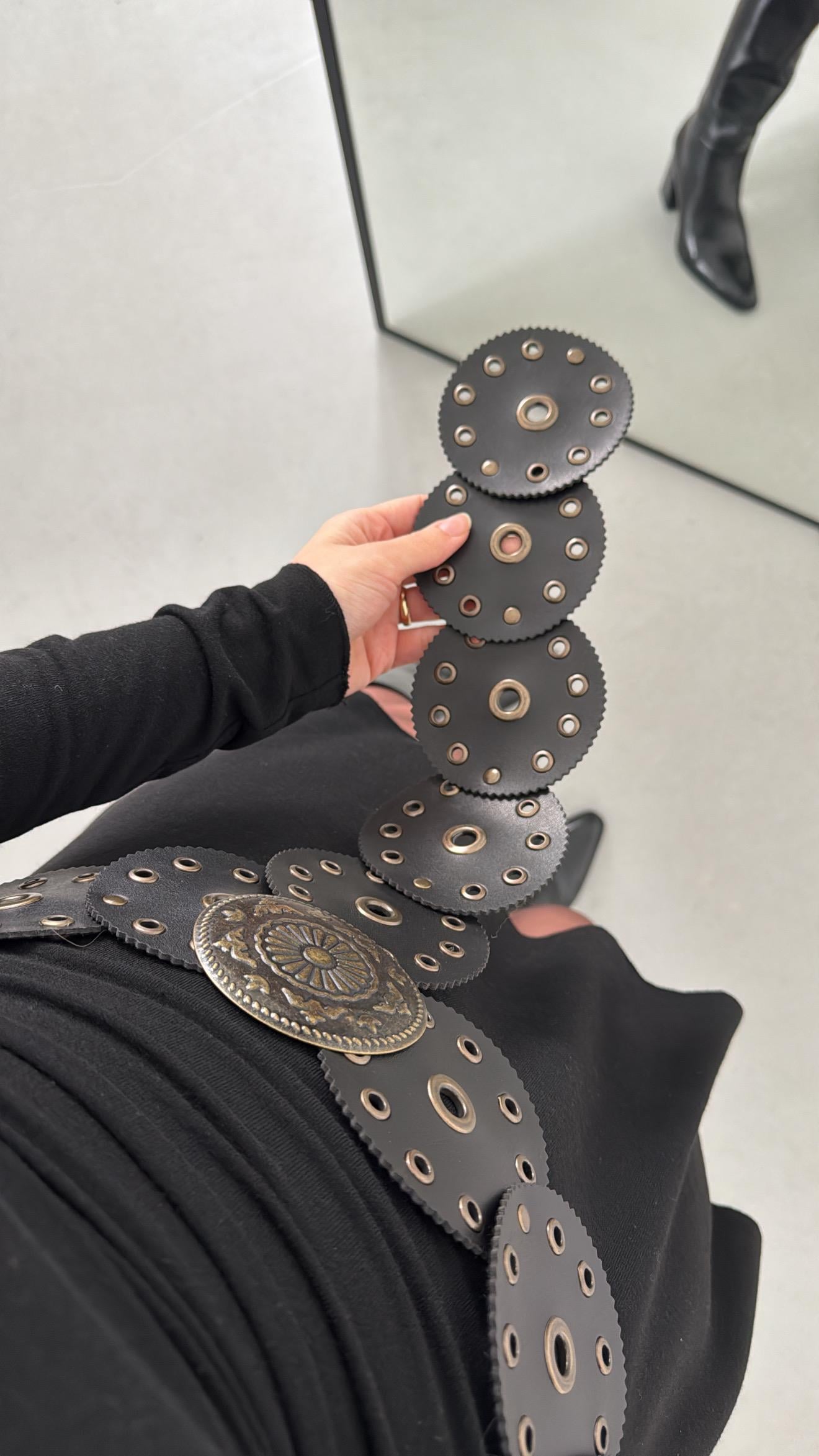 Antik Toka Deatlı Vintage Siyah Kemer