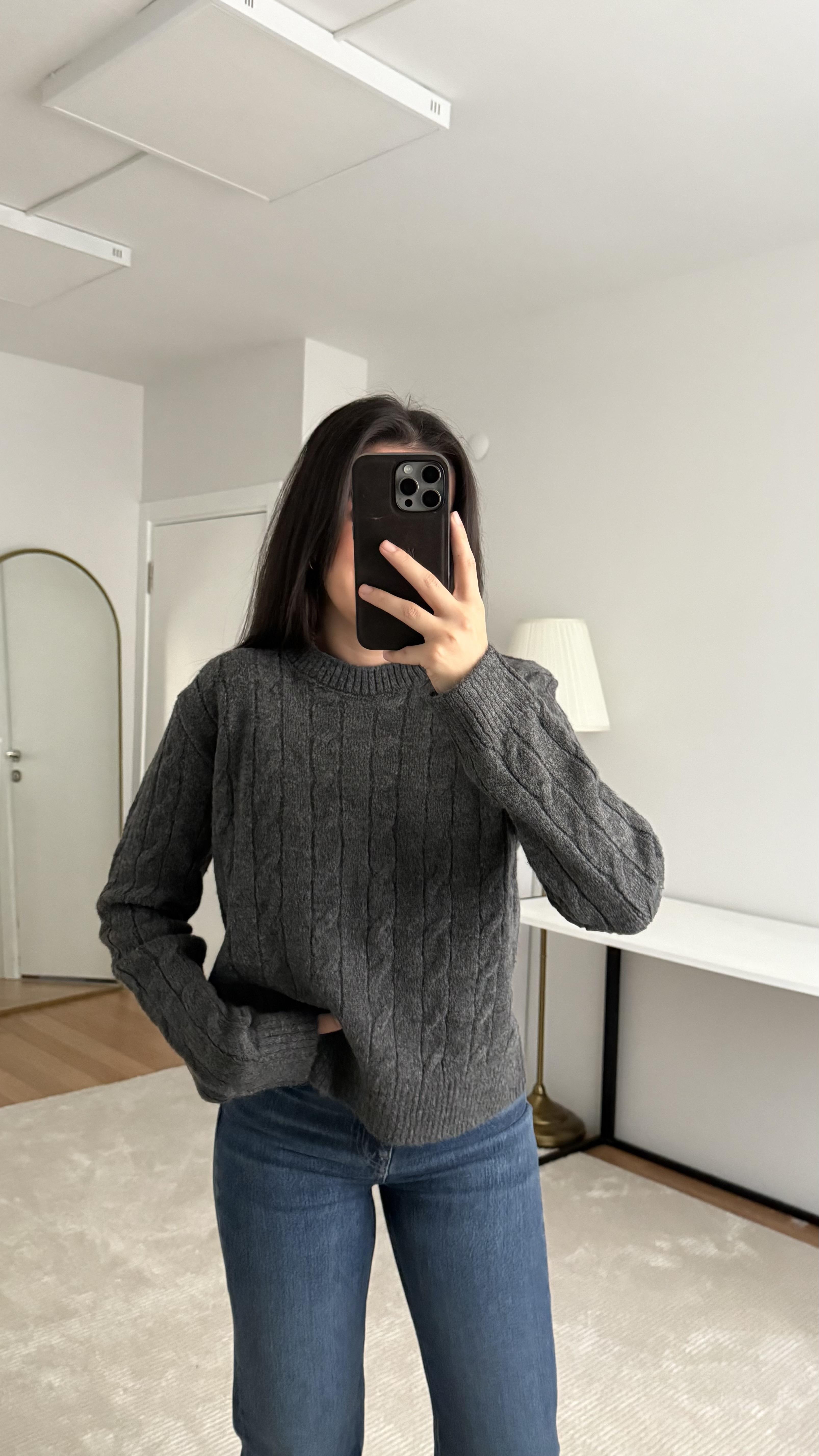 Antrasit Saç Örgü Premıum Triko Kazak