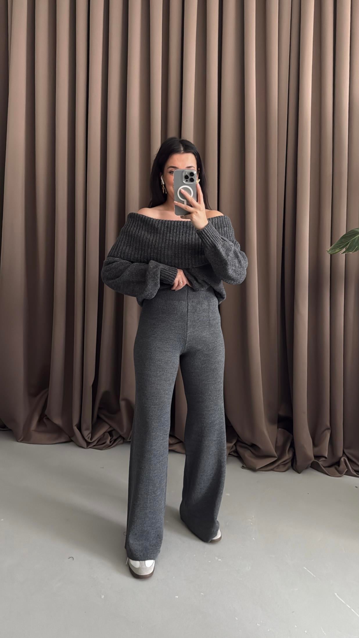 Antrasit Ultra Yüksek Bel Triko Pantolon