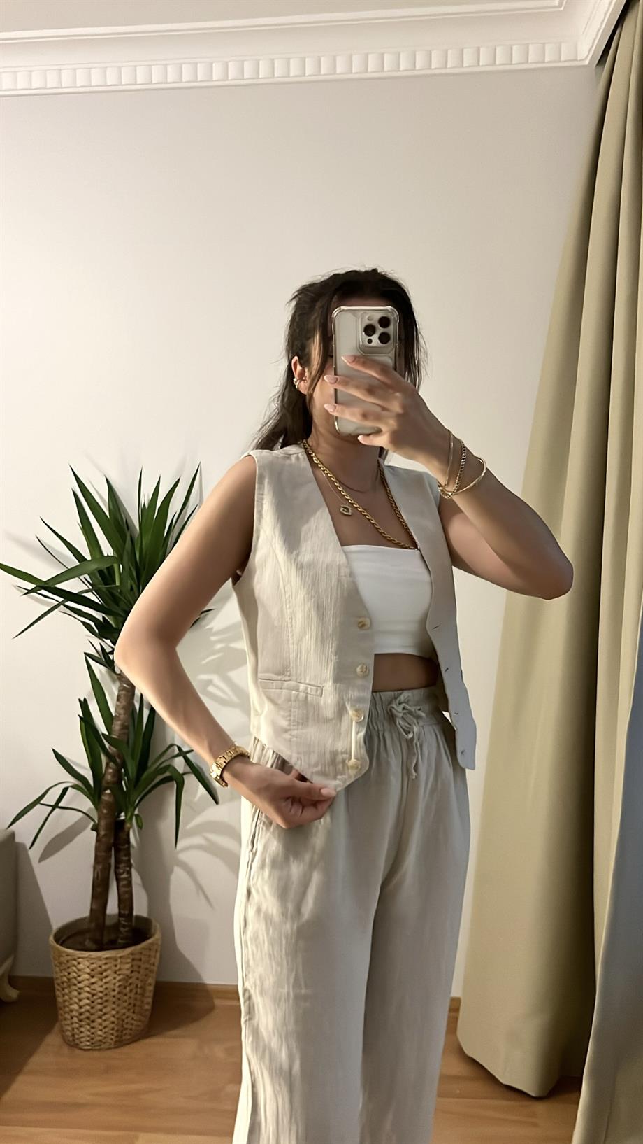 BEJ  ÖZEL DİKİM KETEN YELEK