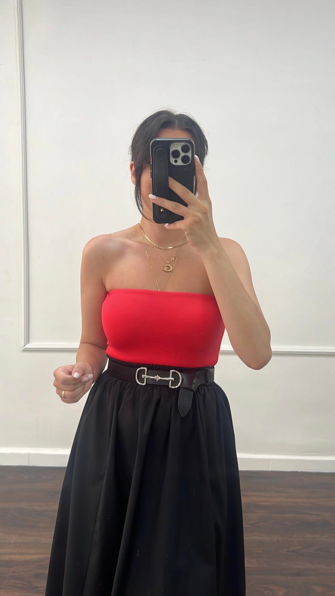 Bersh Çift Katlı Kırmızı Straplez Top