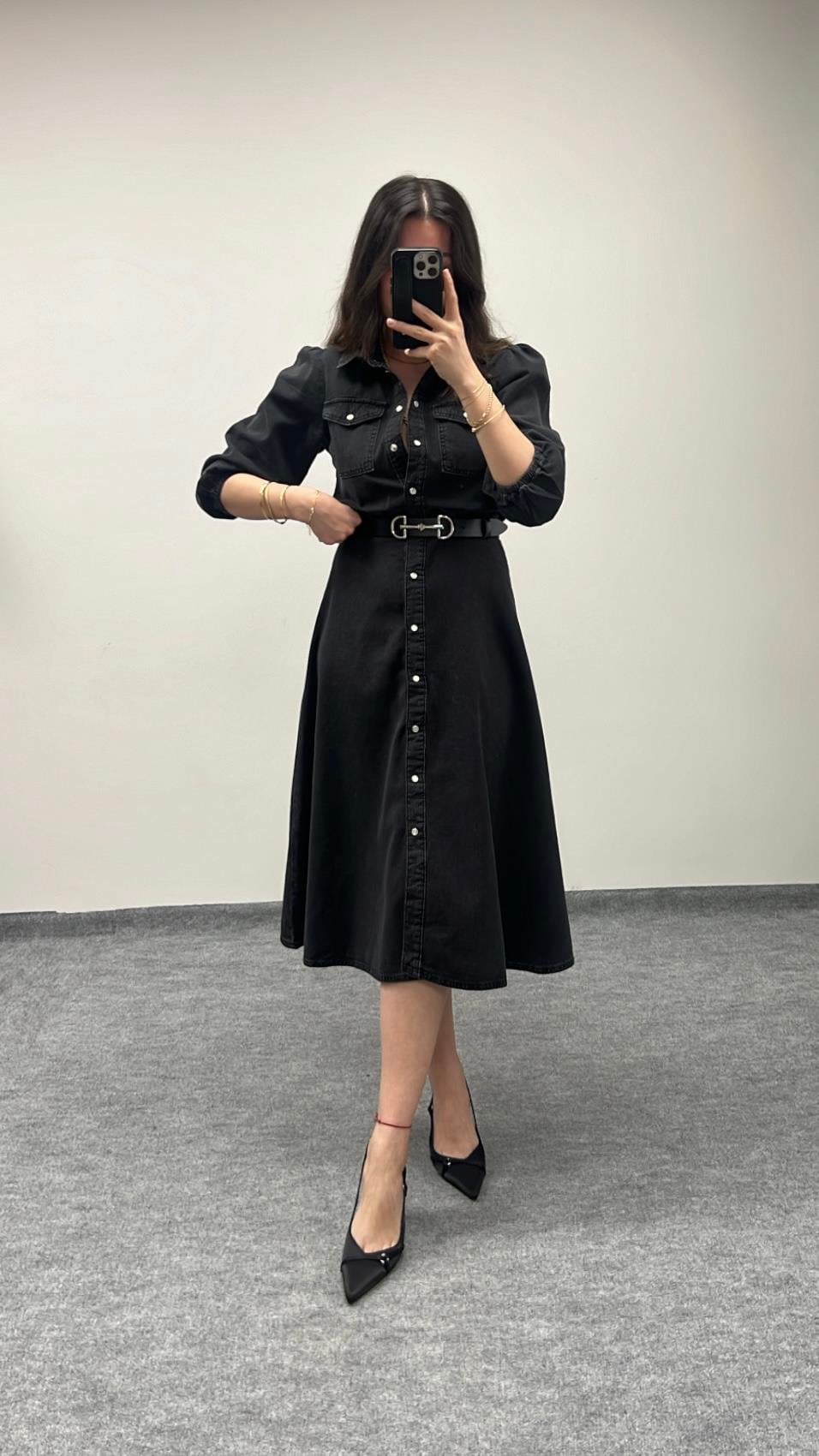 B&H Antrasit Denim Elbise