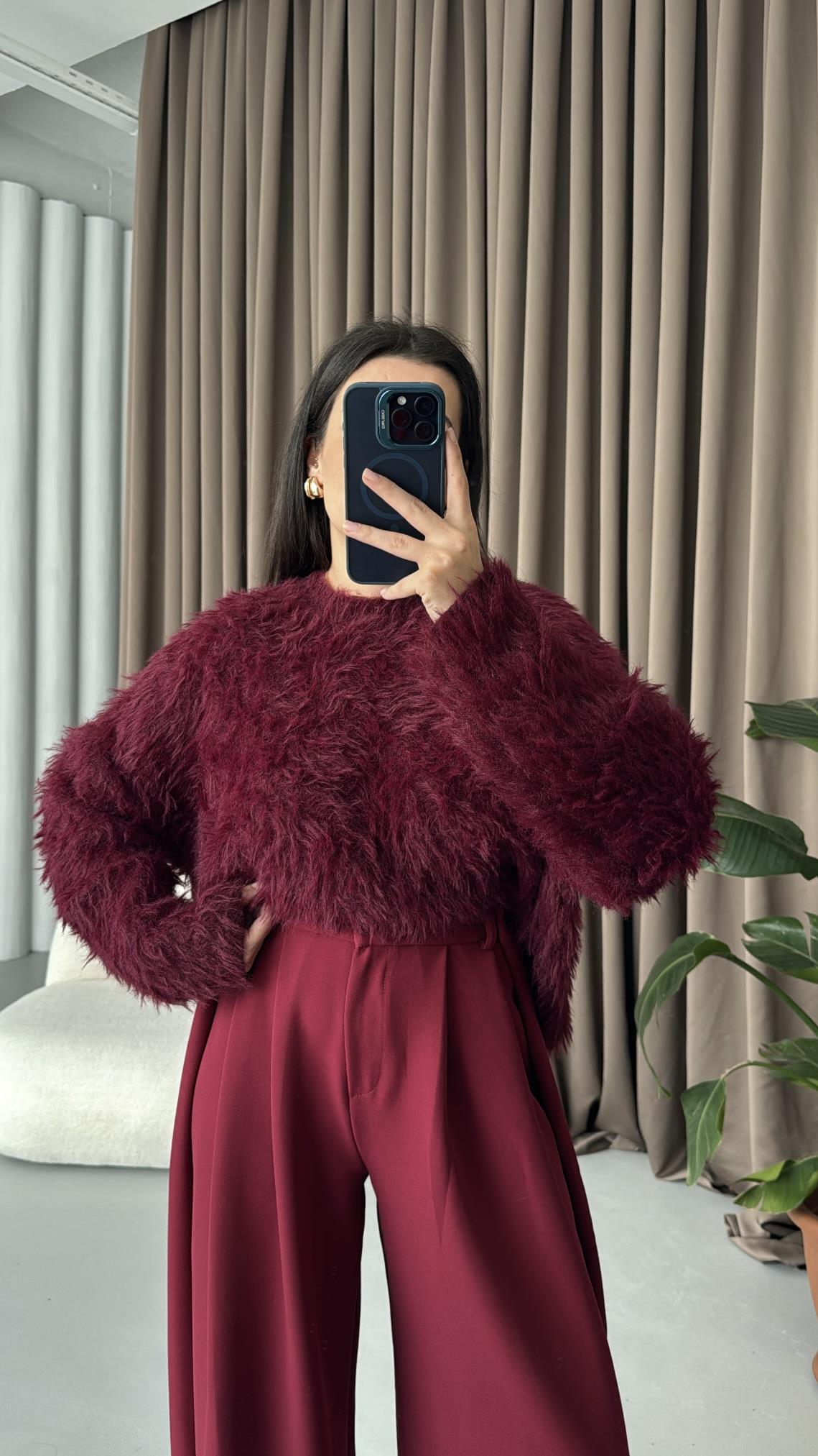 Bordo Tiftik Karışımlı Kazak