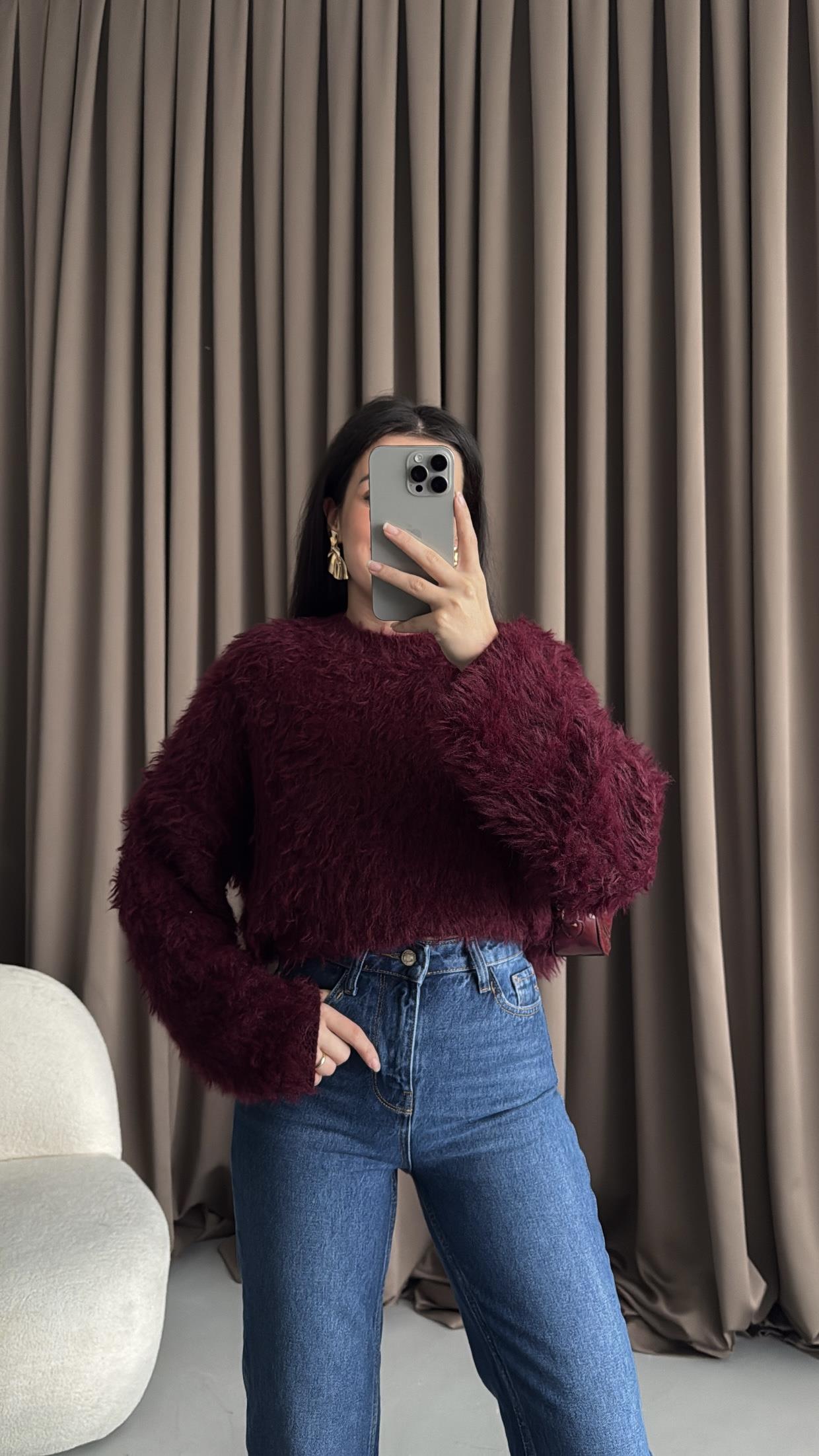 Bordo Tiftik Karışımlı Kazak