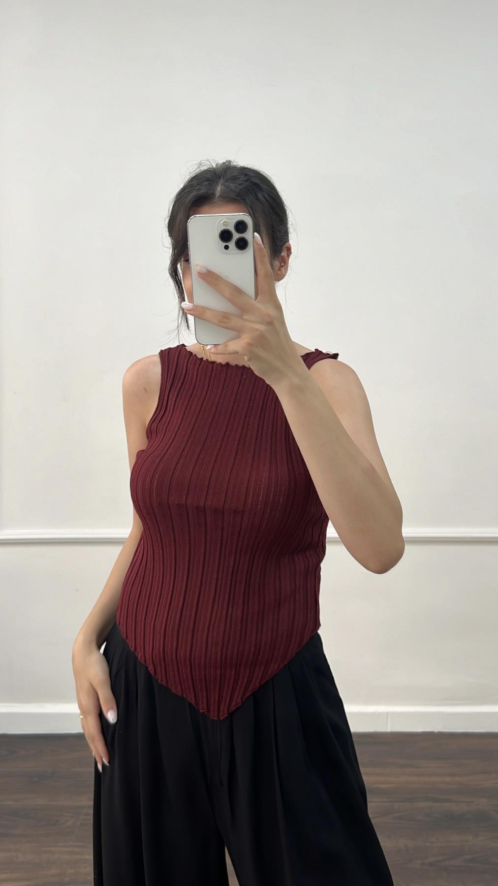 Bordo Yandan Verevli Triko Atlet