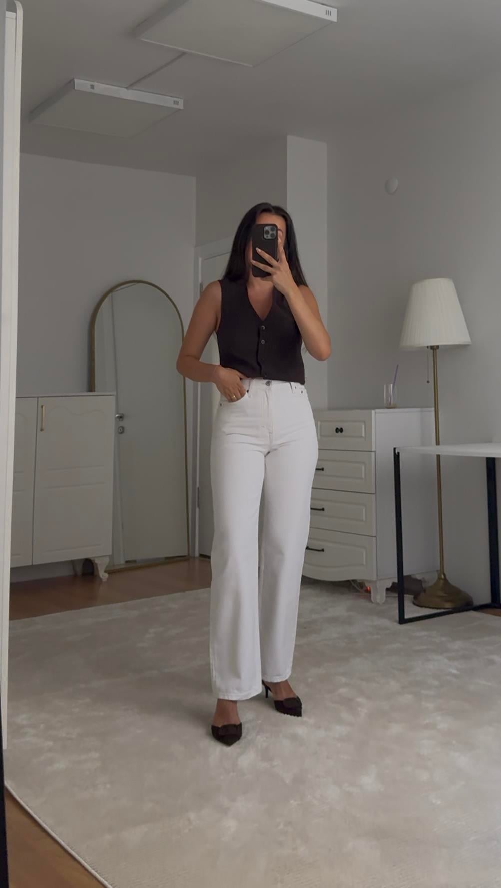 Cas Beyaz Yüksek Bel Straight Jean
