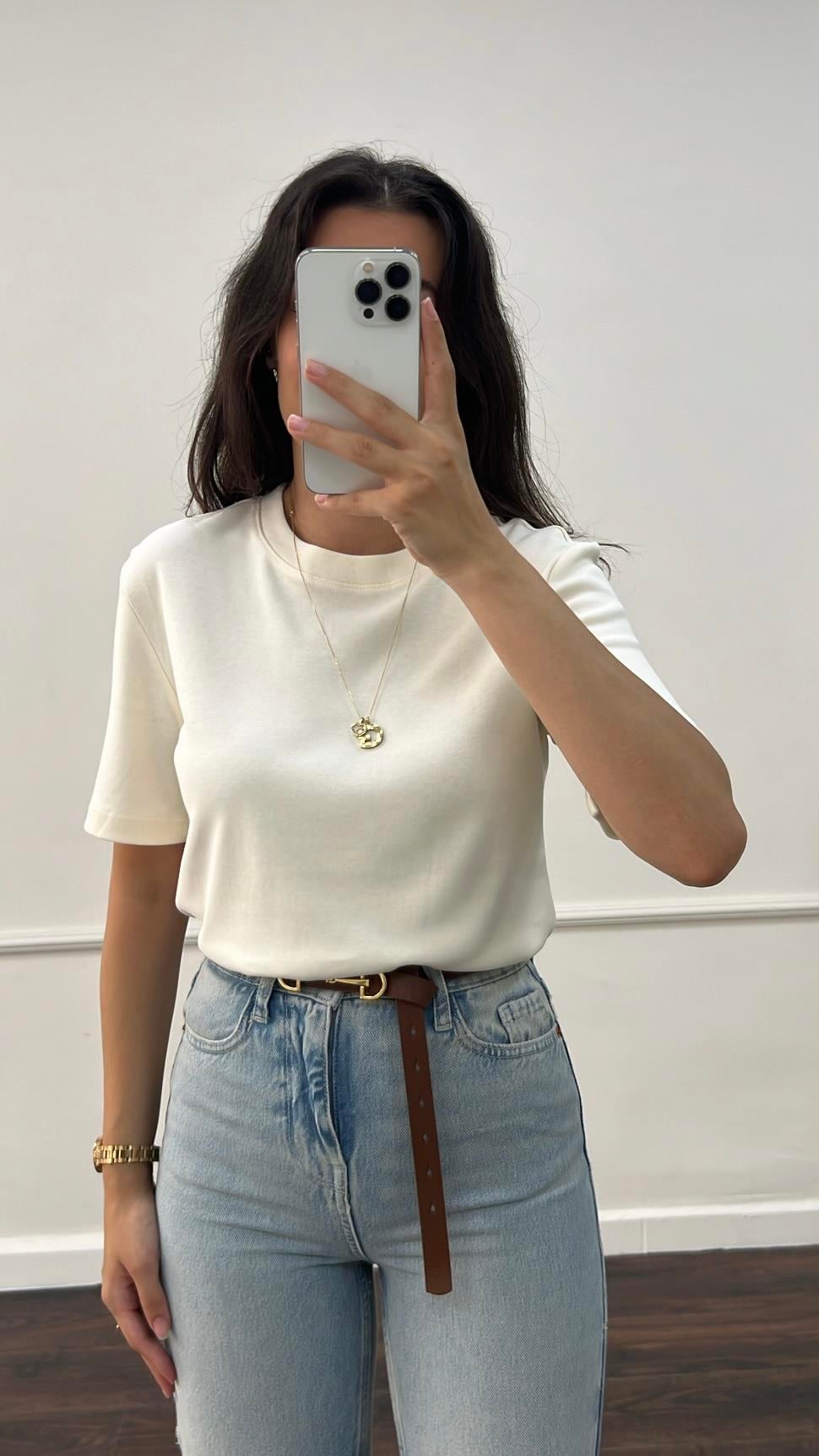 Cast Ekru Organik Pamuk Basıc Tişört