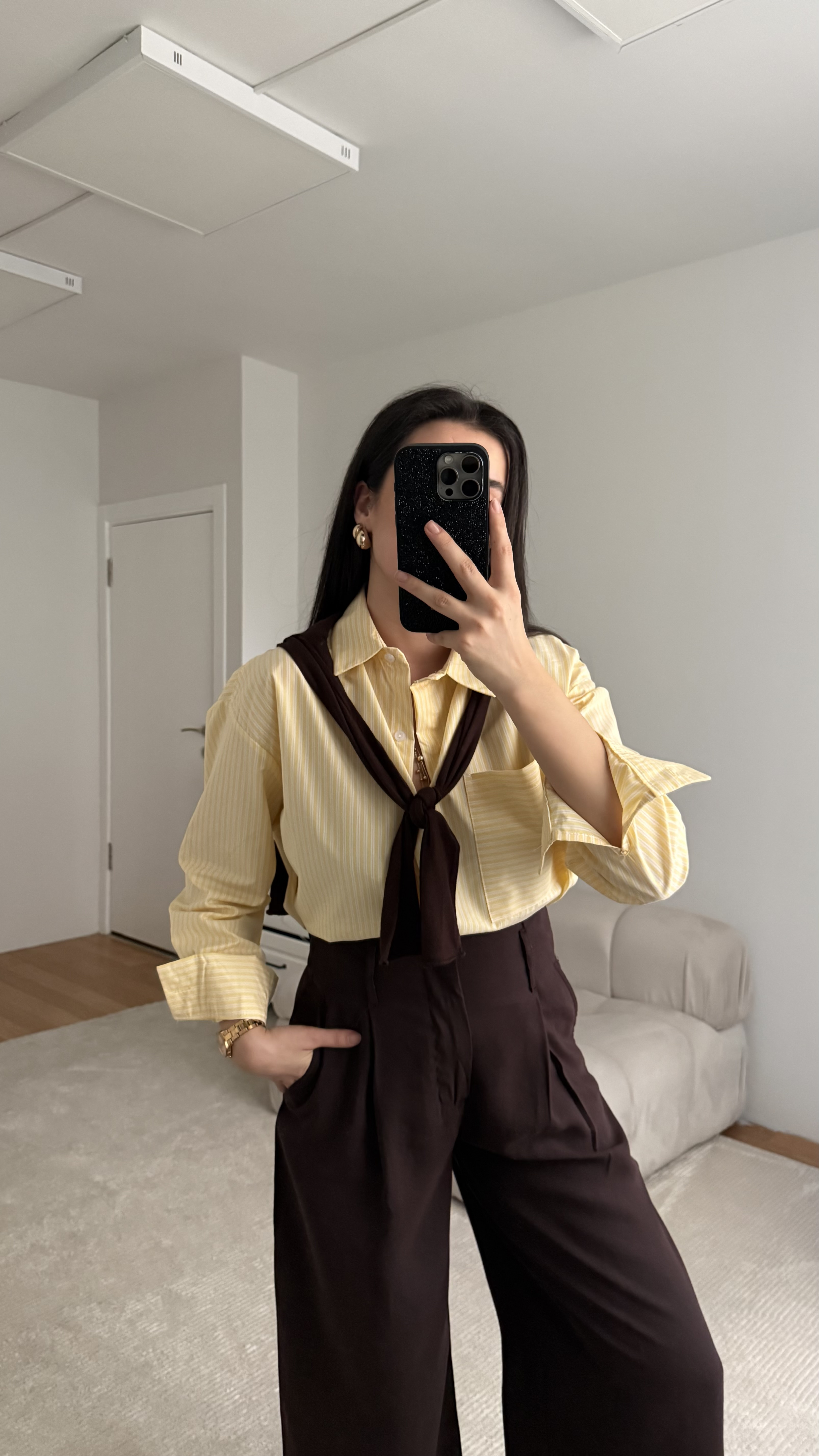 Cos Soft Sarı Beyaz Çizgili Poplin Gömlek