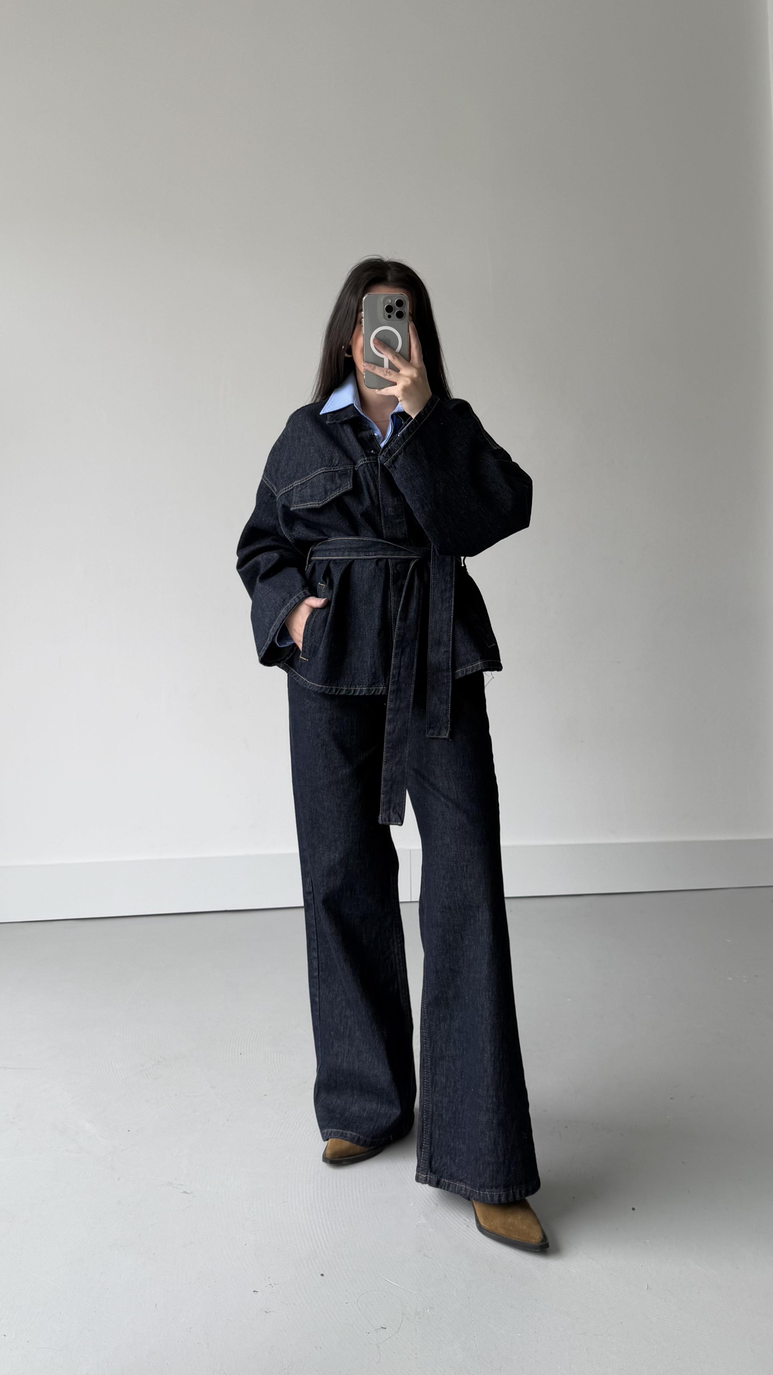 Fav Koyu Mavi Bağlamalı Ceket Wide Leg Takım