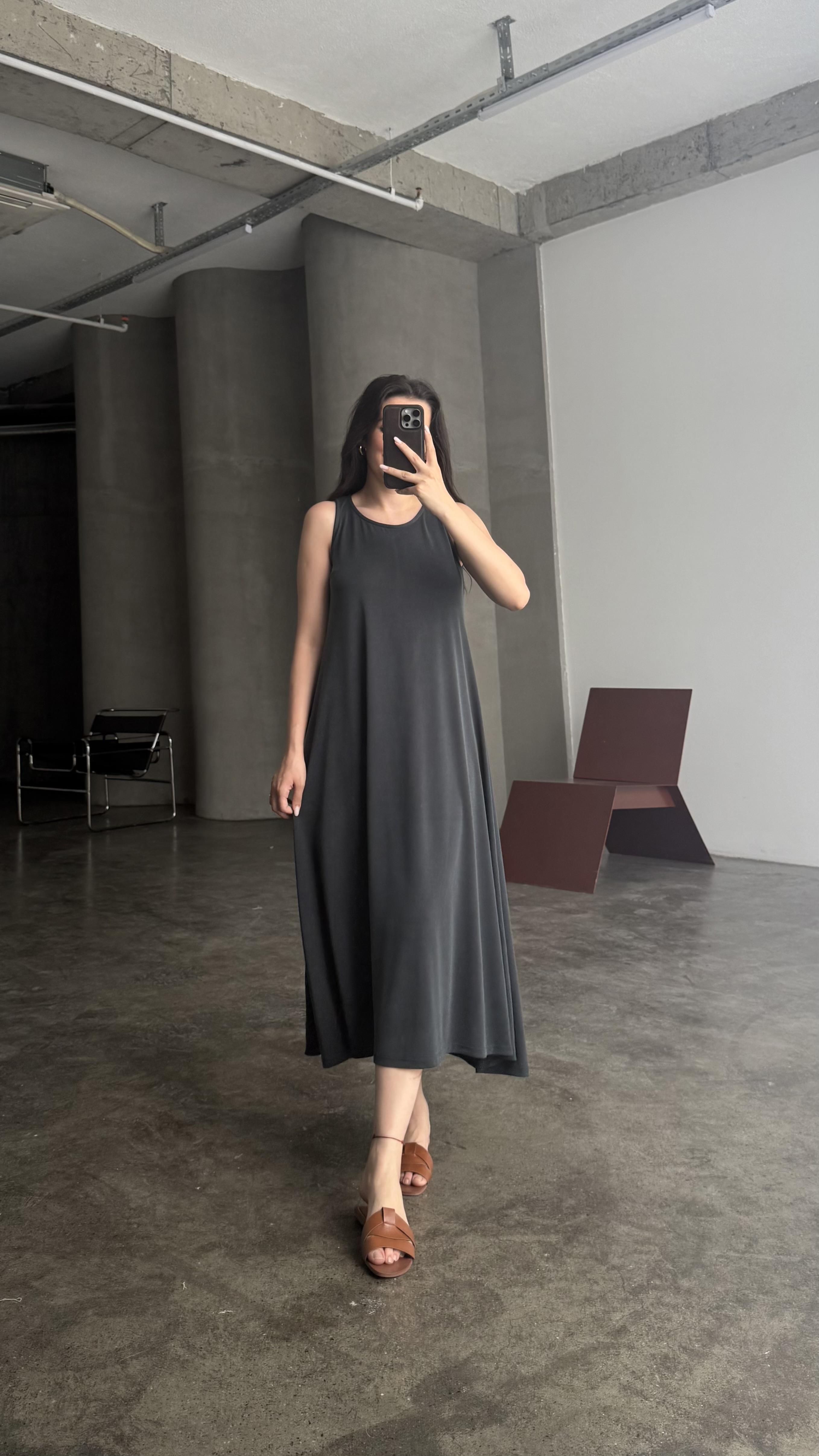 FOW Siyah Modal Basic Midi Boy Elbise