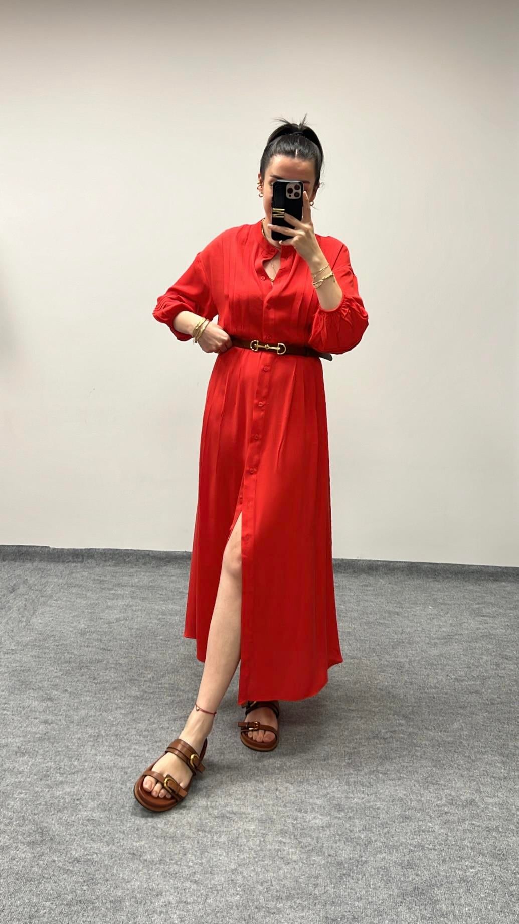 Go Nar Çiçeği Viskon Maxi Boy Elbise