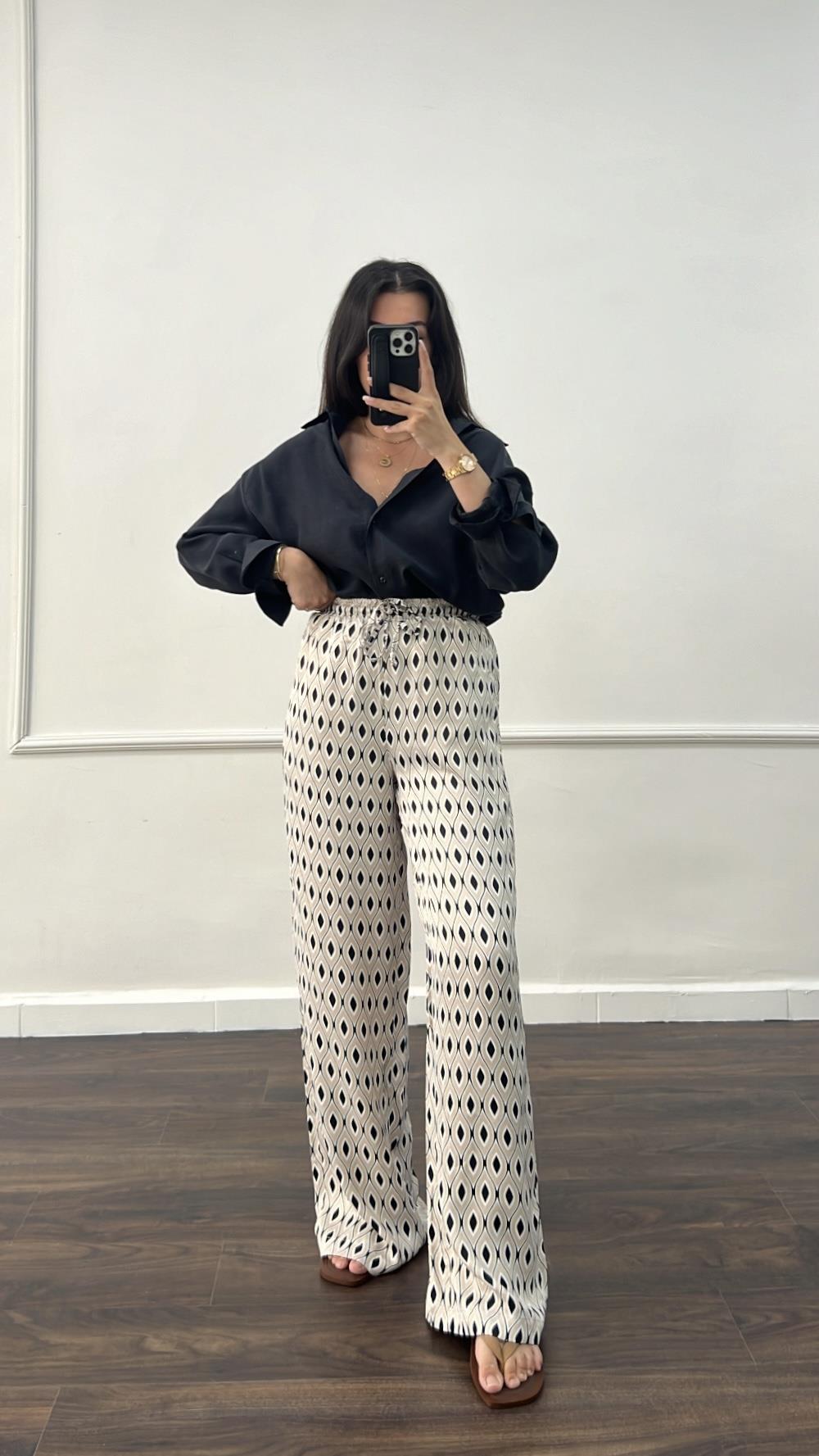 Go Premium Petek Desen Saten Pantolon