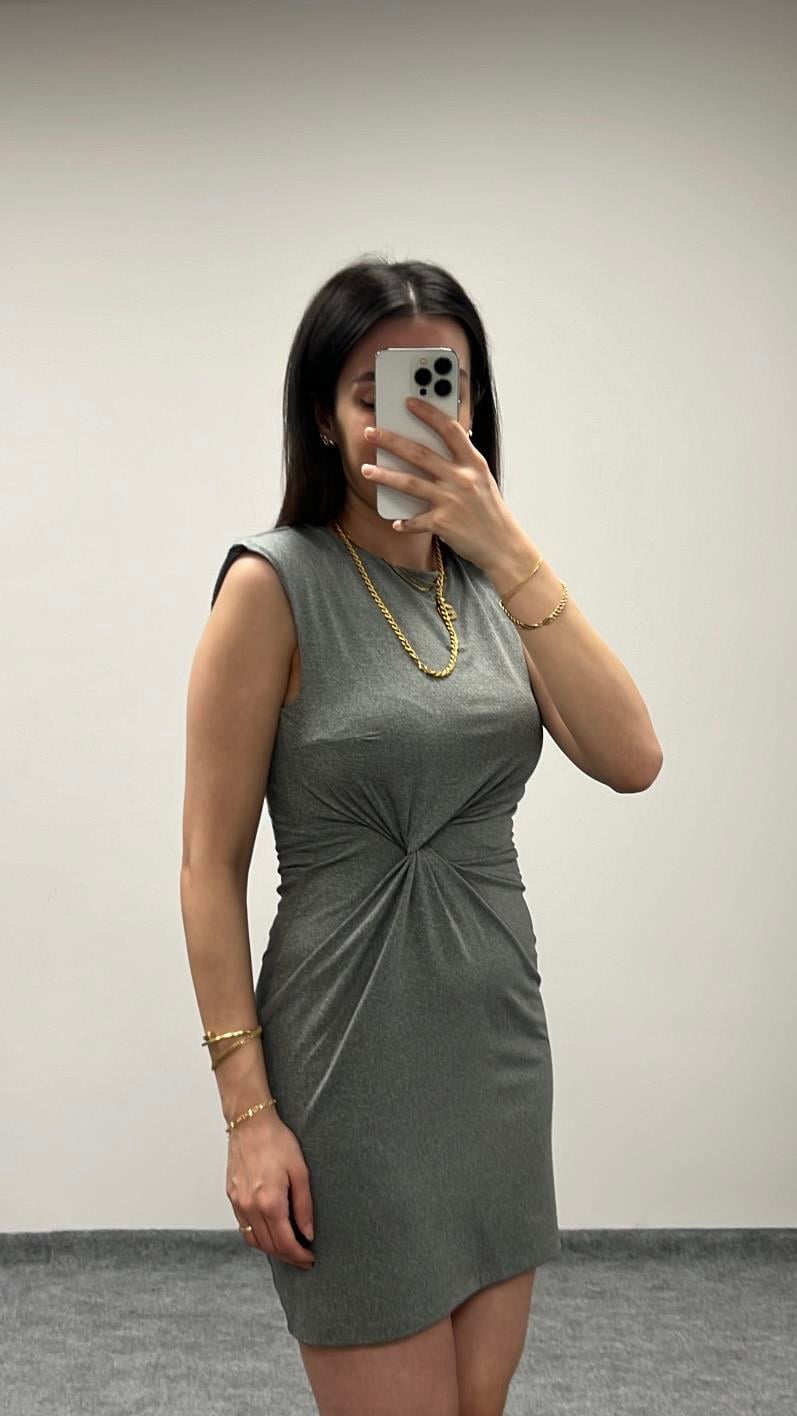 HIM GRİ BEL DETAY JARSE ELBİSE