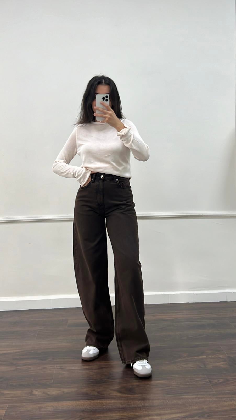 Hım Kahve Yıkamalı Baggy Jean