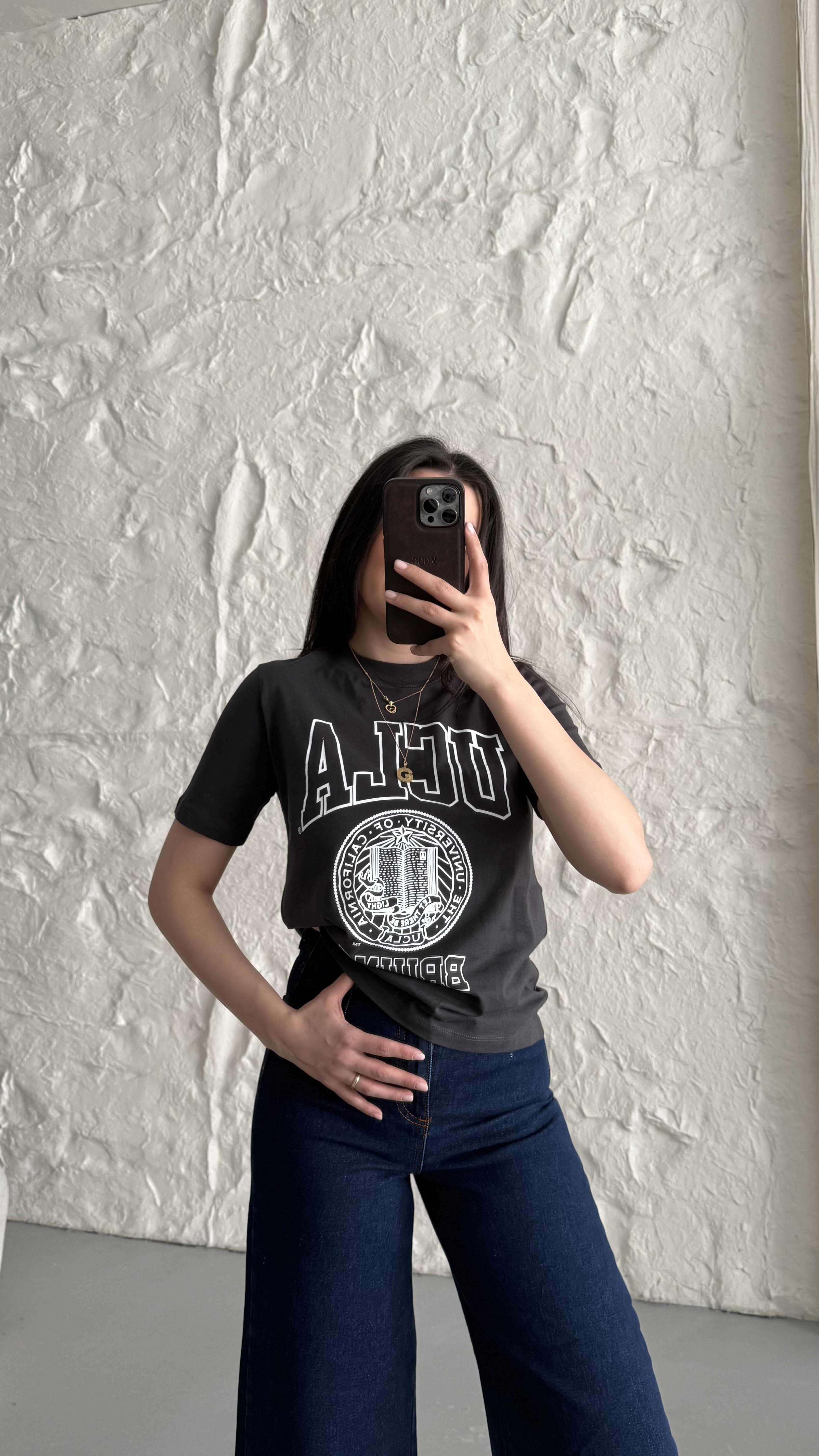 Hn Antrasit Baskı Detaylı Basıc Tişört