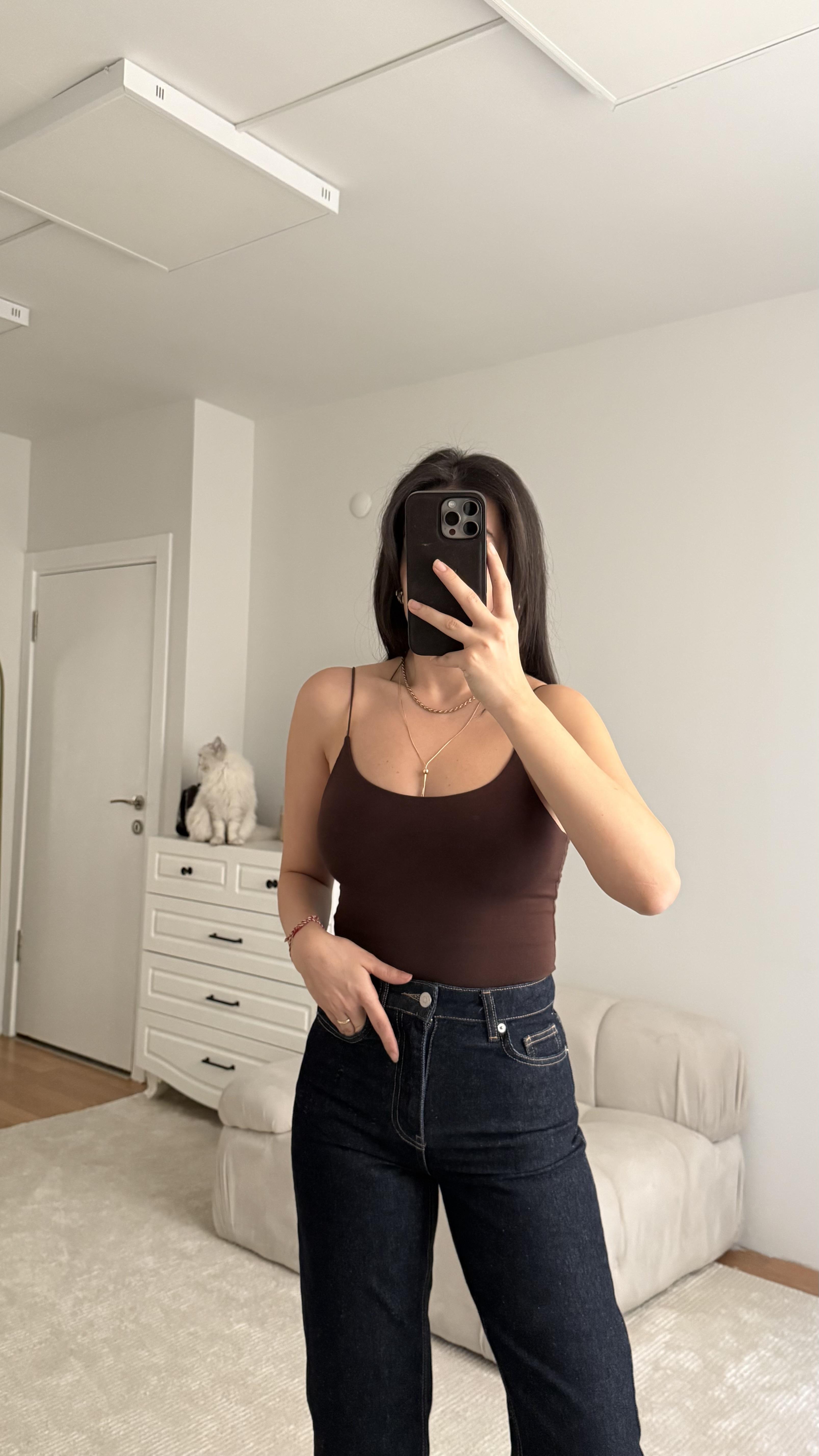 İp Askılı Acı Kahve Bodysuit