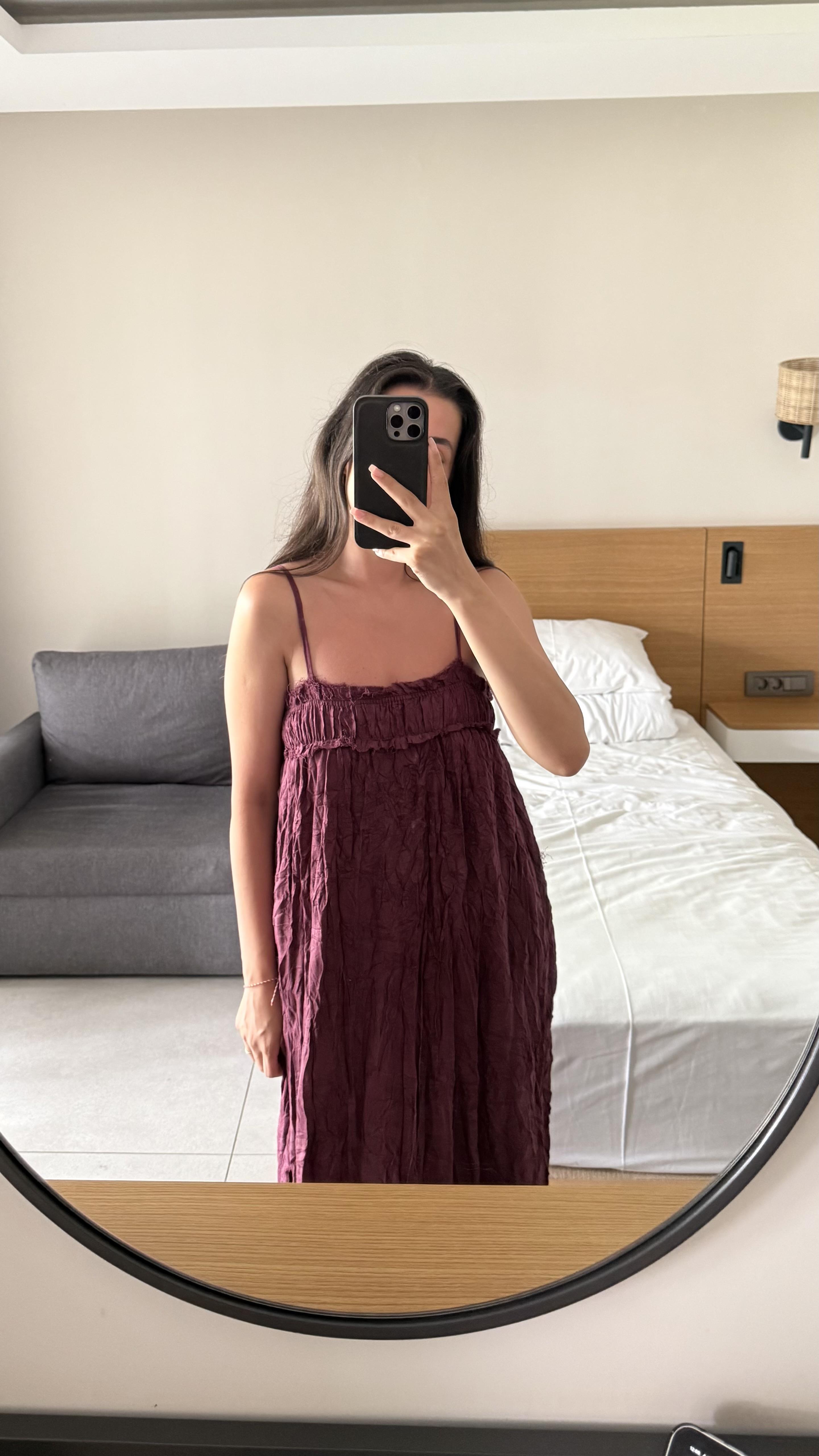 İp Askılı Astarlı Bordo Elbise