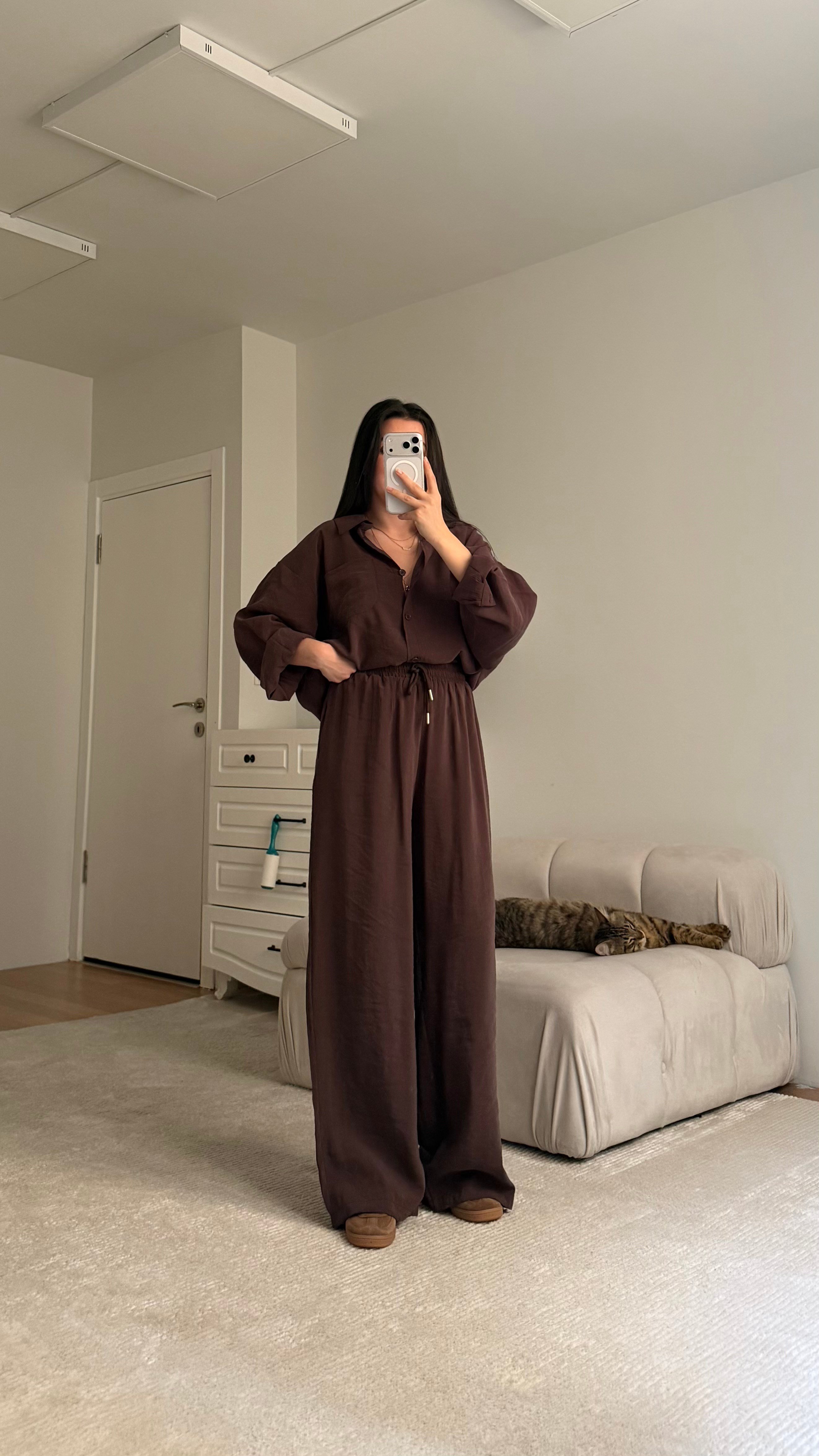 Kahve Çupra Gömlek Takım