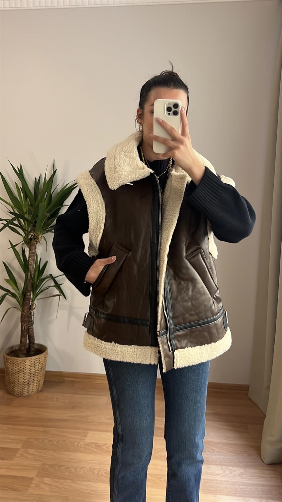 KAHVE İÇİ TEDDY YELEK