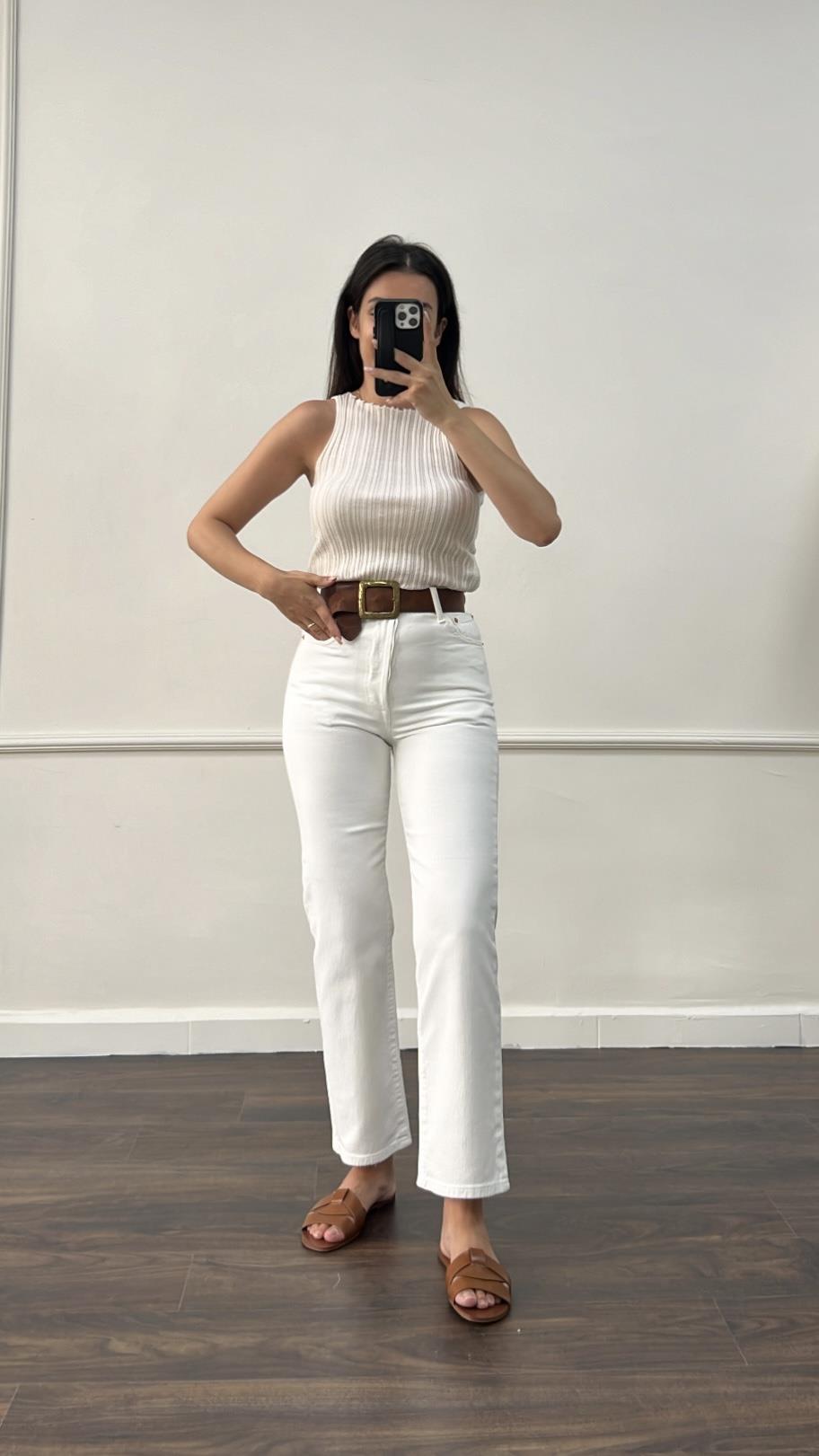 Lavli Beyaz Denim Straight Fit Jean