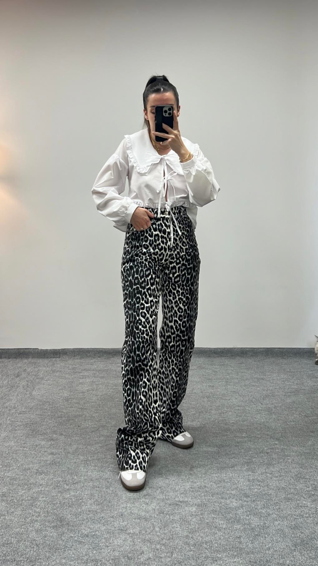 LEOPAR SİYAH WIDE LEG LAZER KESİM JEAN
