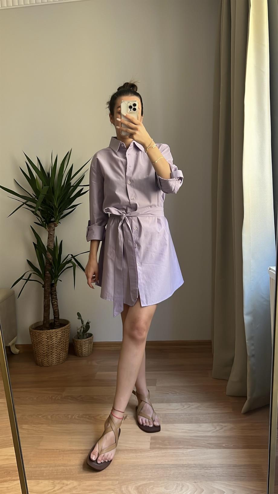 LİLA TENSEL GÖMLEK ELBİSE