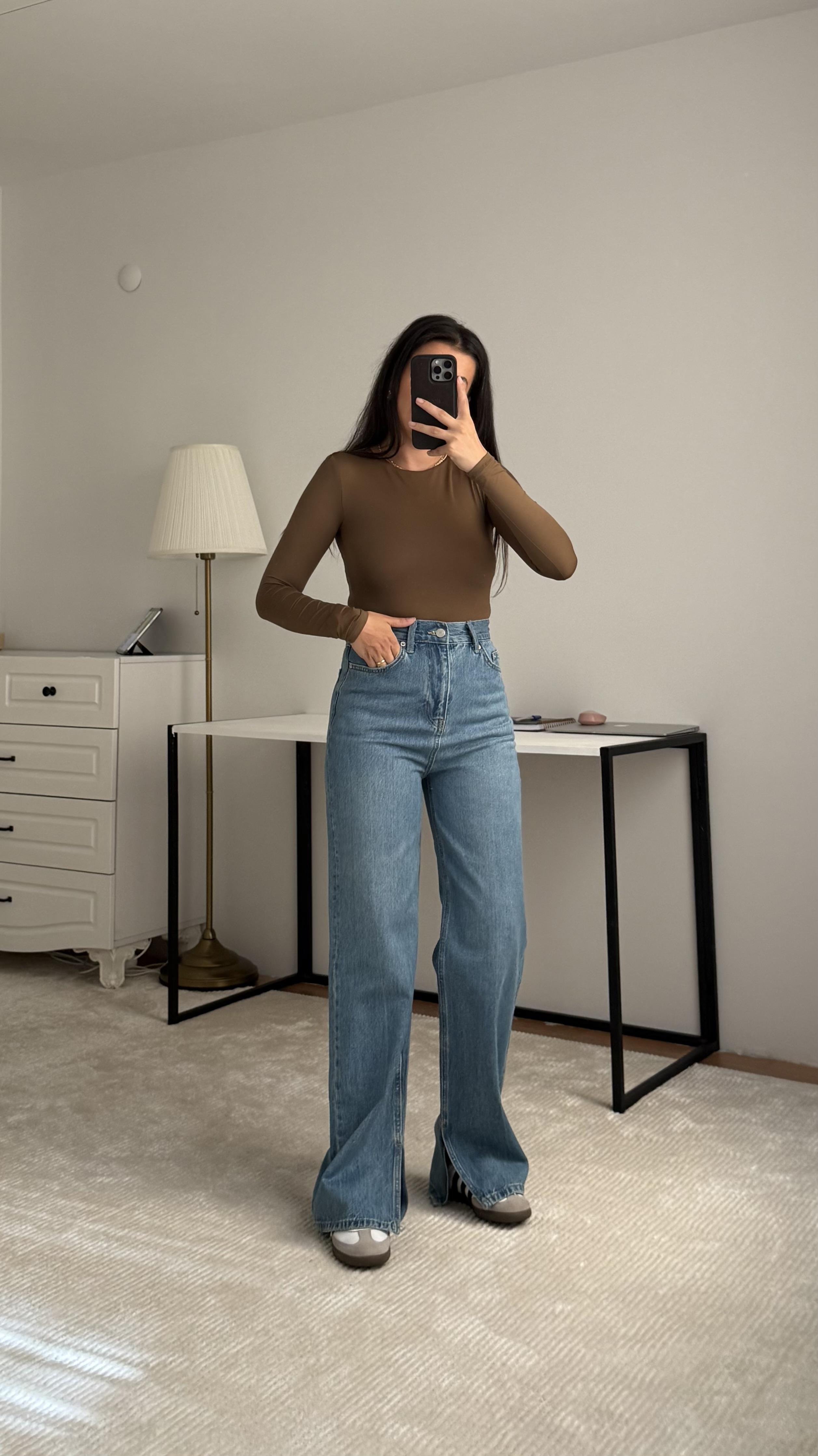 Lime Mavi Paça Detaylı Yüksek Bel Straight Jean 
