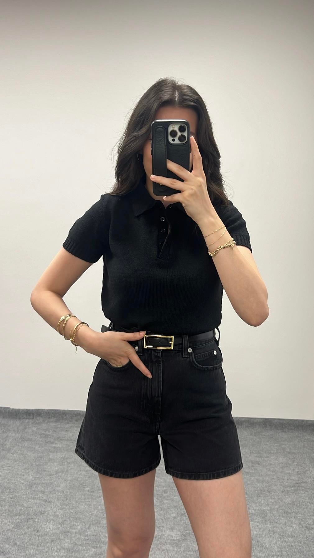 Lovi Siyah Polo Yaka Triko Tişört