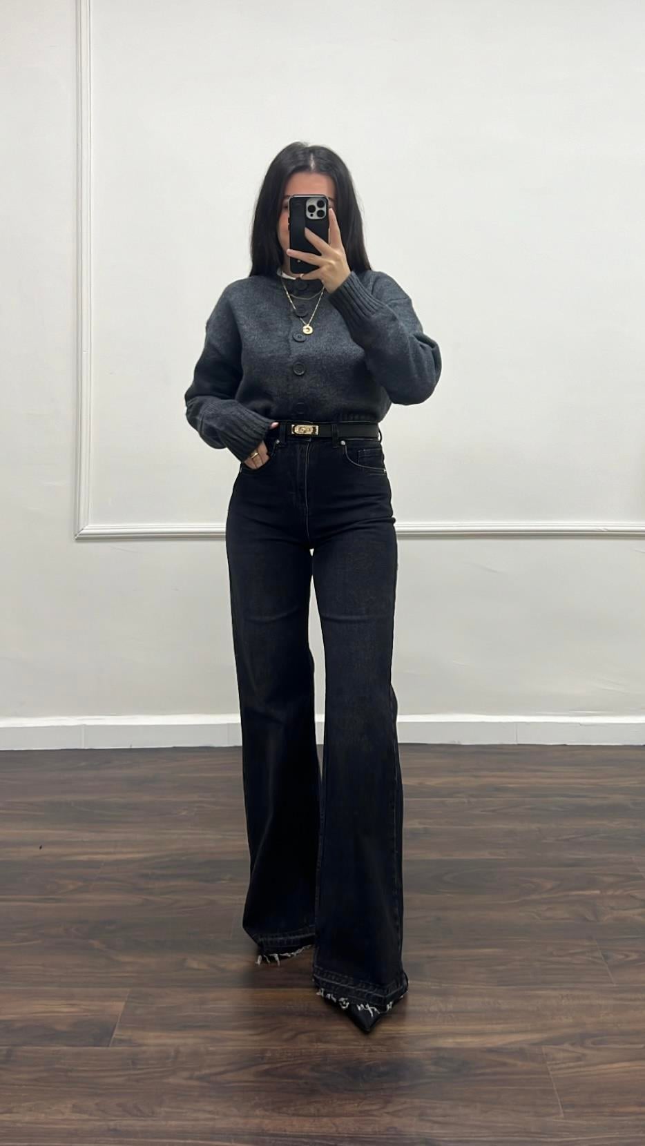 Mad Antrasit Paça Detay Wide Leg Jean
