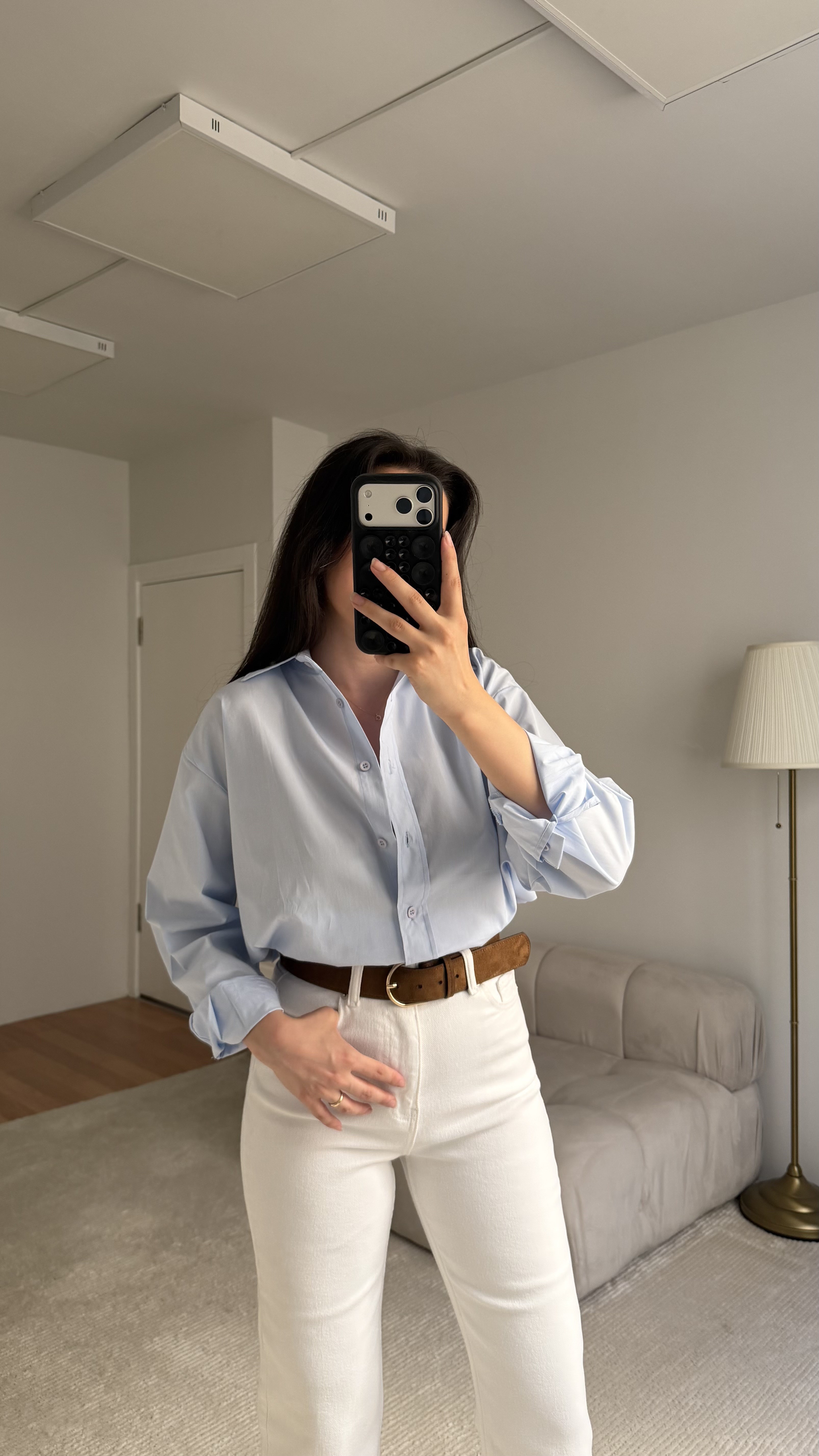 Mad Bebe Mavisi Oversize Keten Gömlek