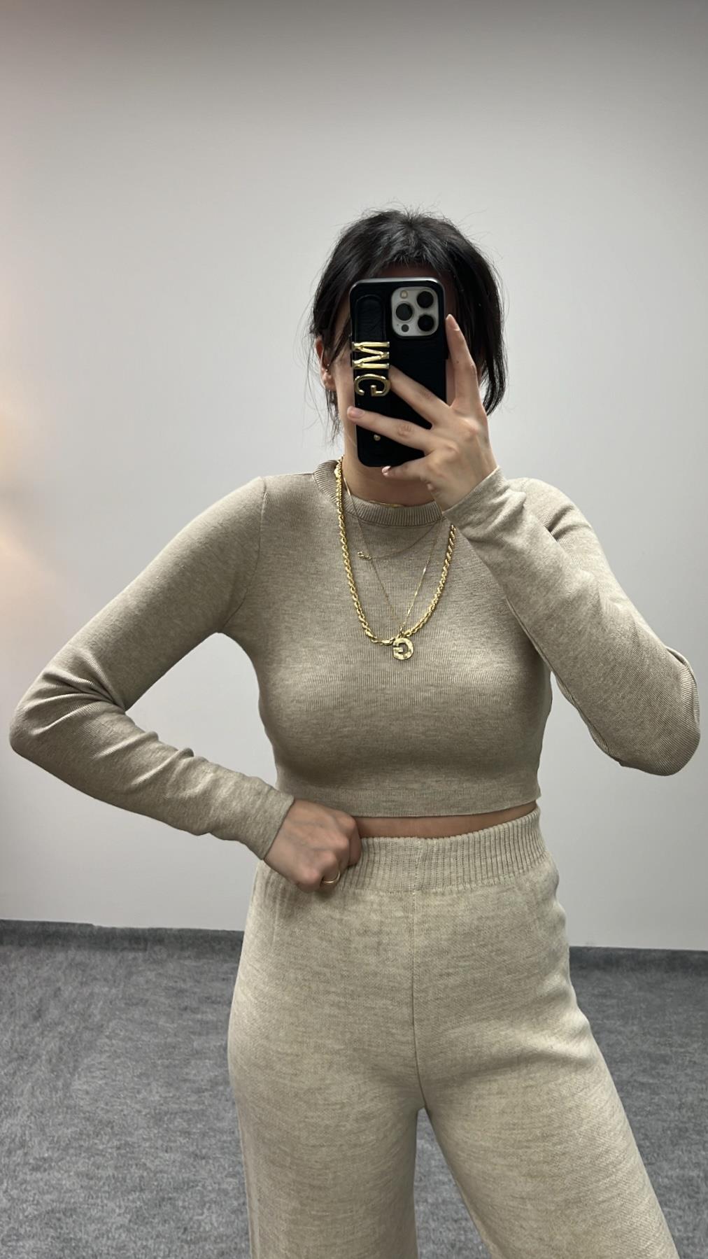 MAD BEJ SIK ÖRME CROP TRİKO