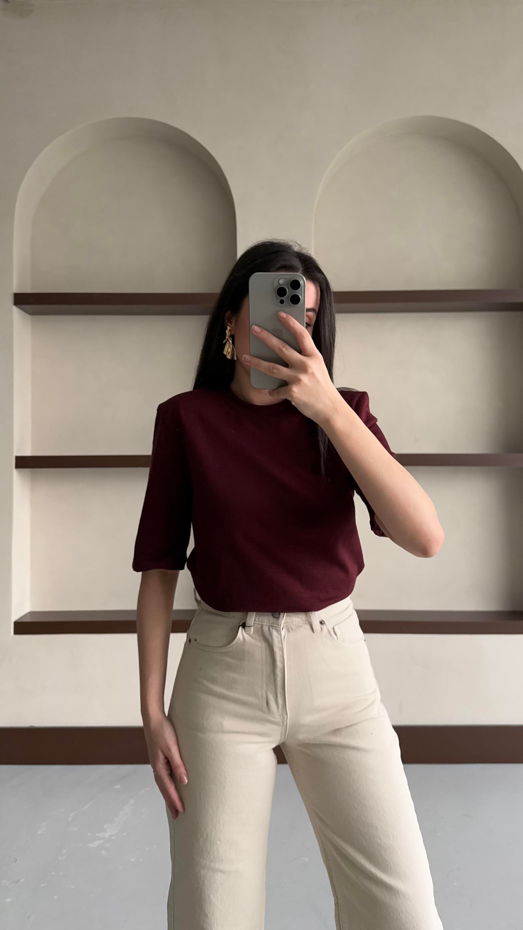 Mad Bordo Vatkalı Basıc Tişört