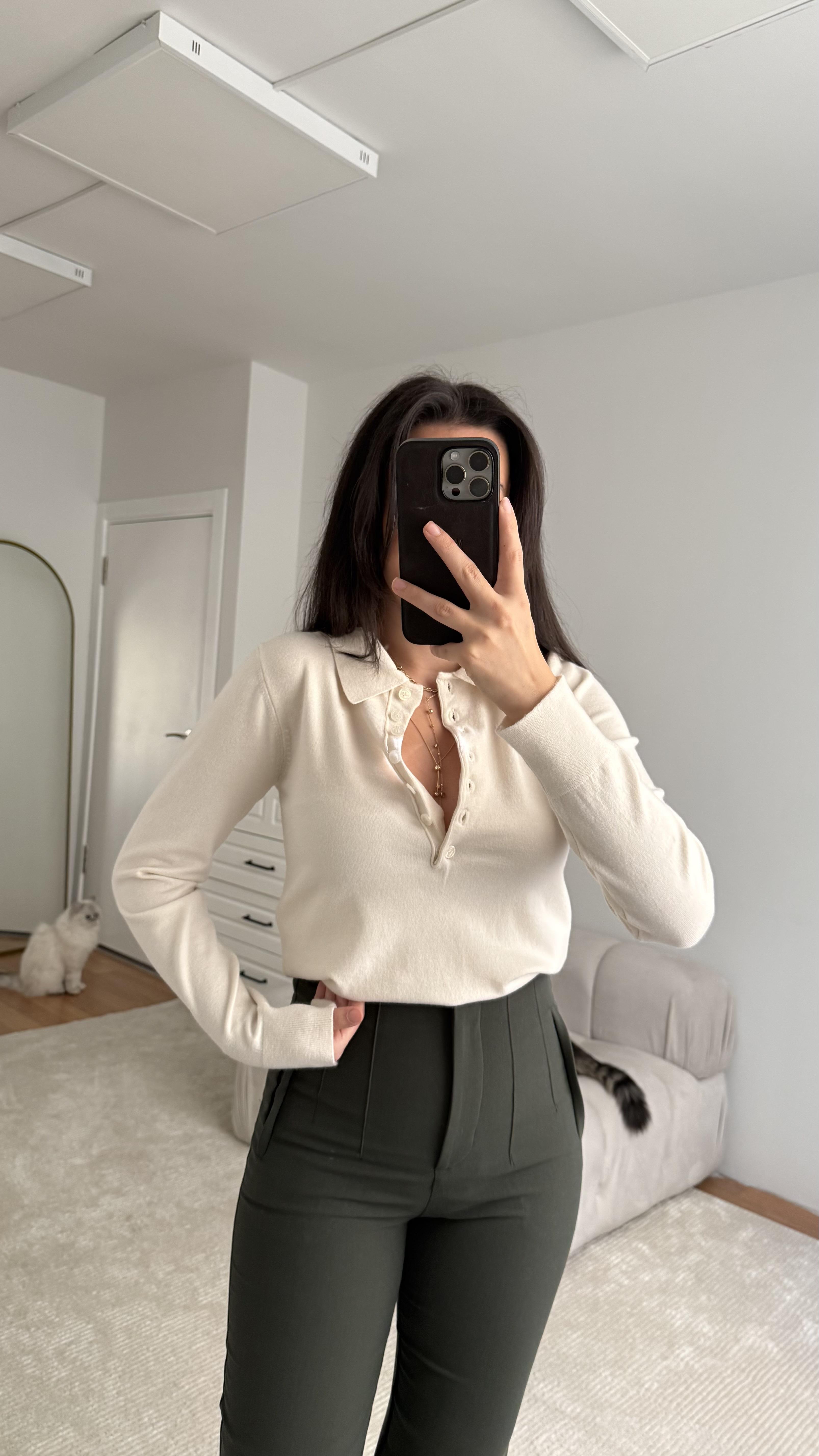 Mad Ekru Polo Yaka Düğmeli Premıum Triko