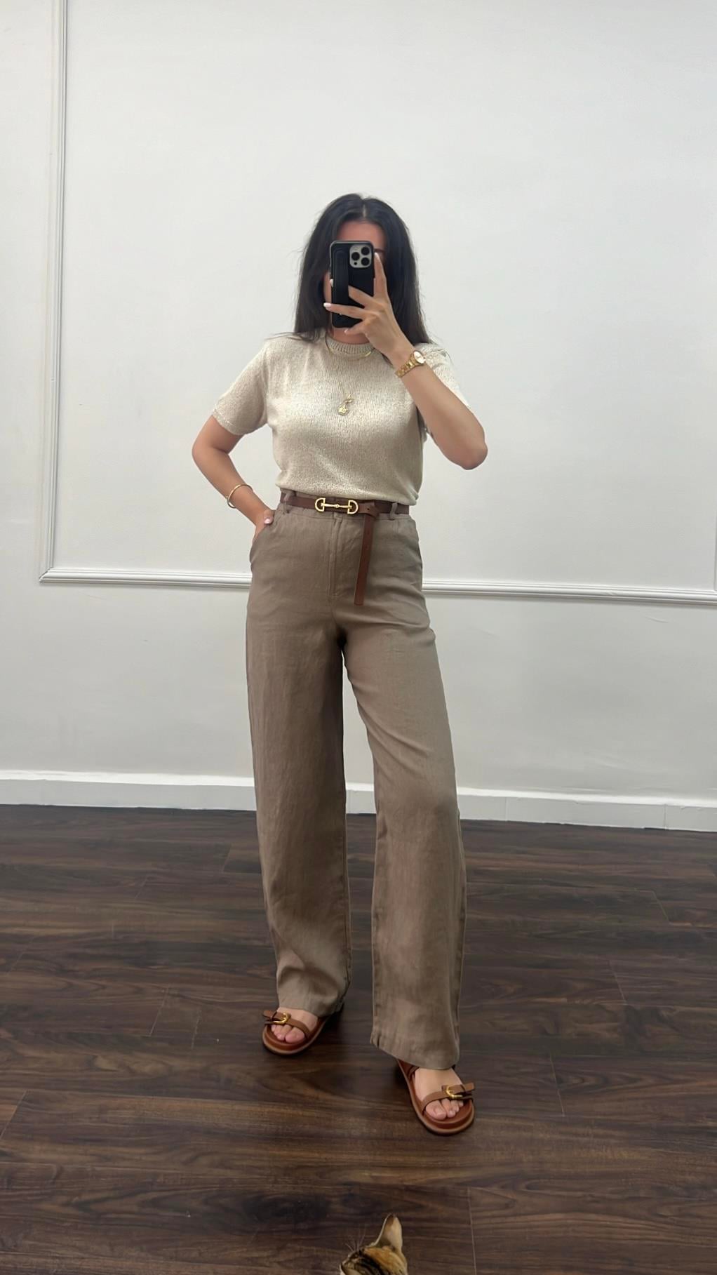 Mad Kahve Ham Keten Pantolon