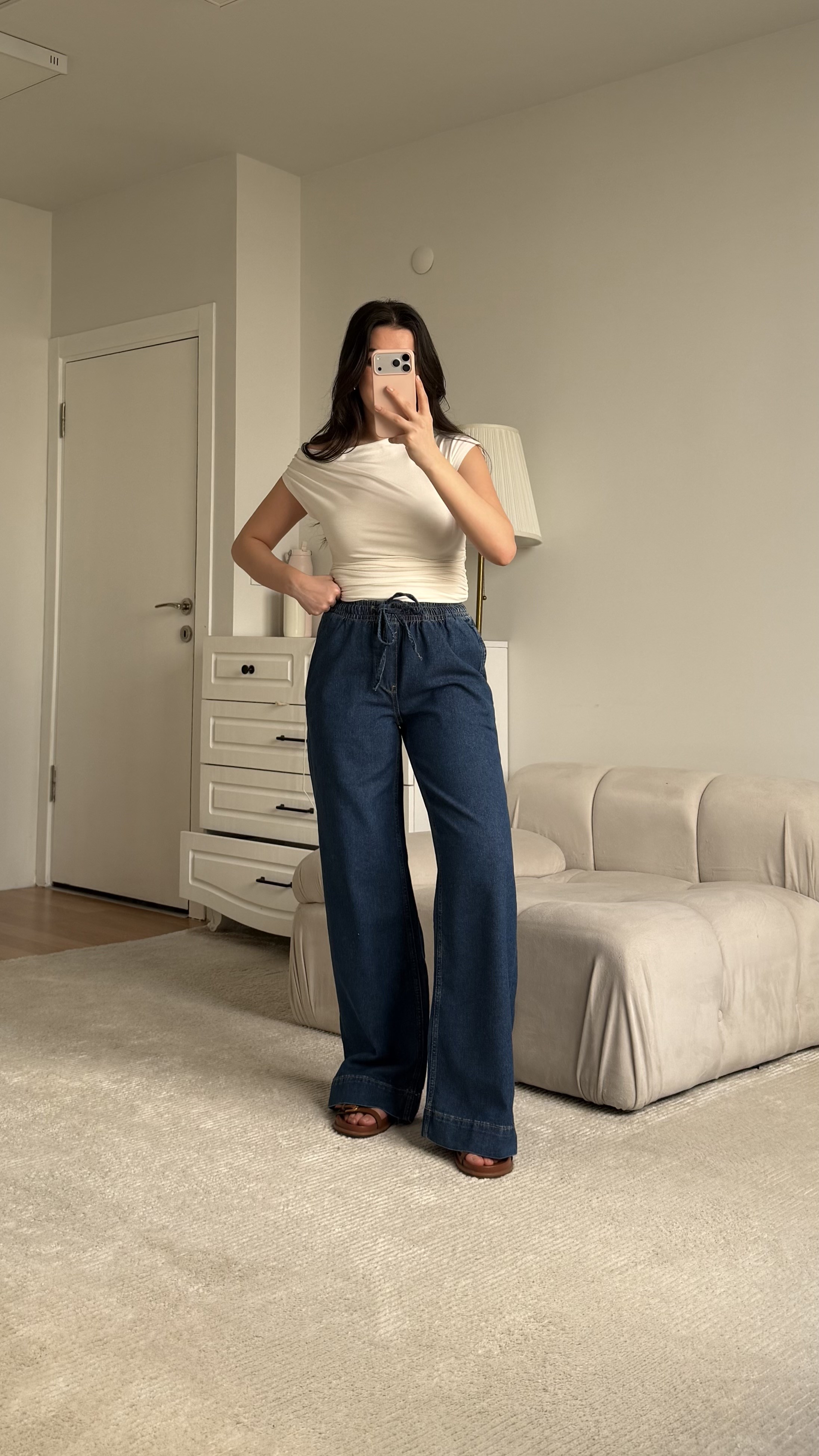 Mad Koyu Mavi Bağcıklı Bol Paça Denim Pantolon