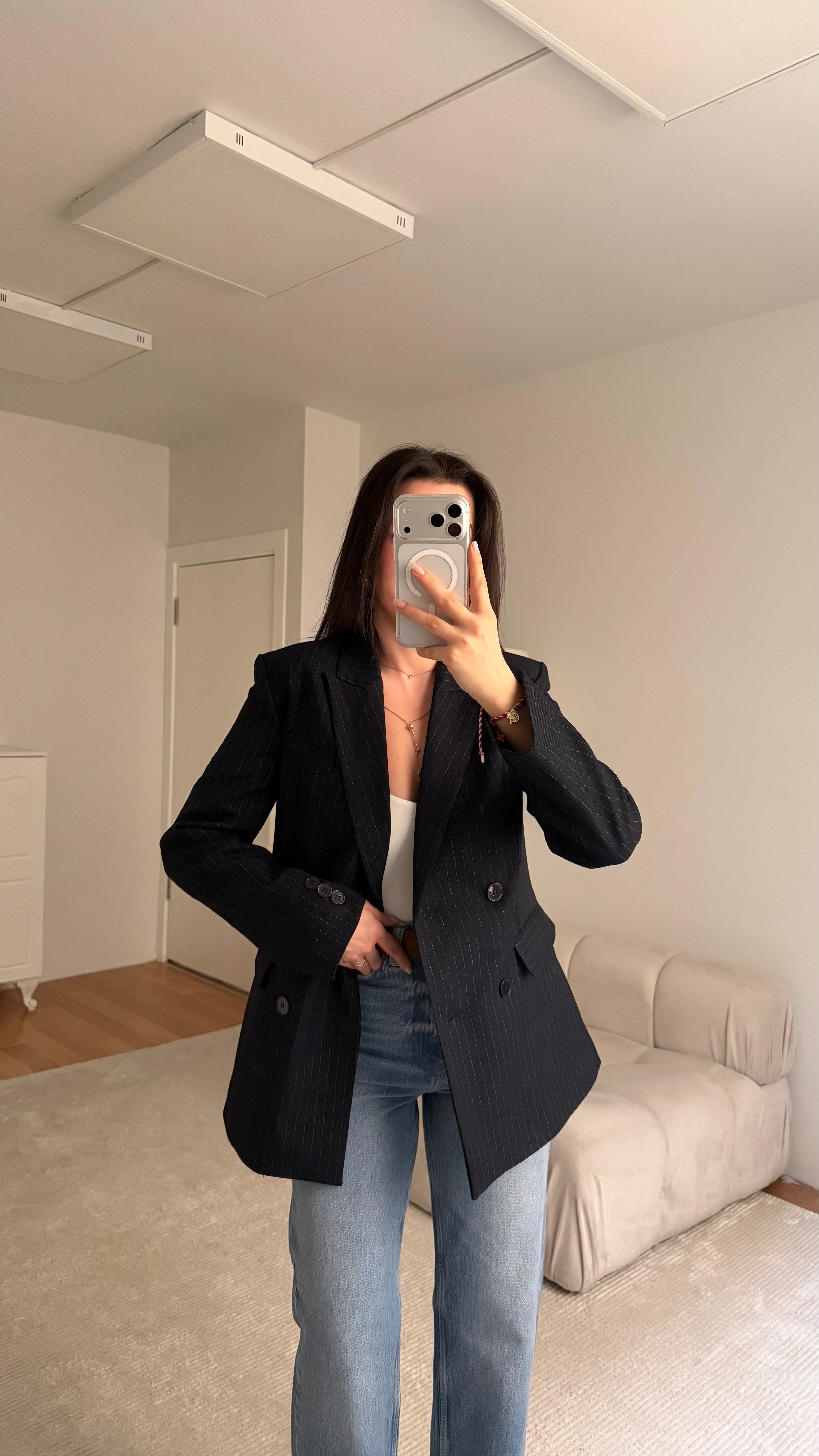 Mad Lacivert Çizgili Premium Blazer Ceket 