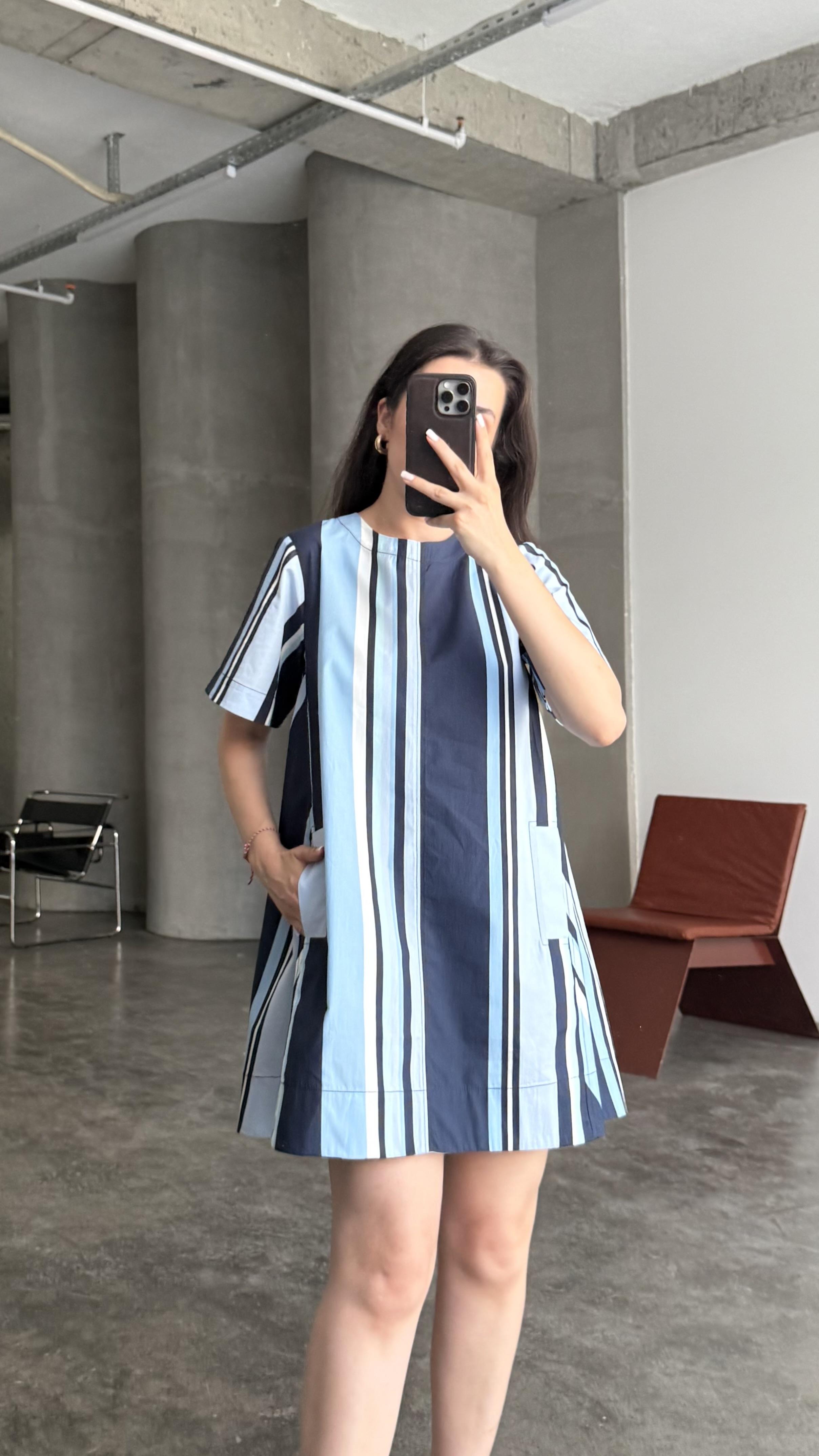 MAEV Çizgili Cep Detaylı Poplin Elbise