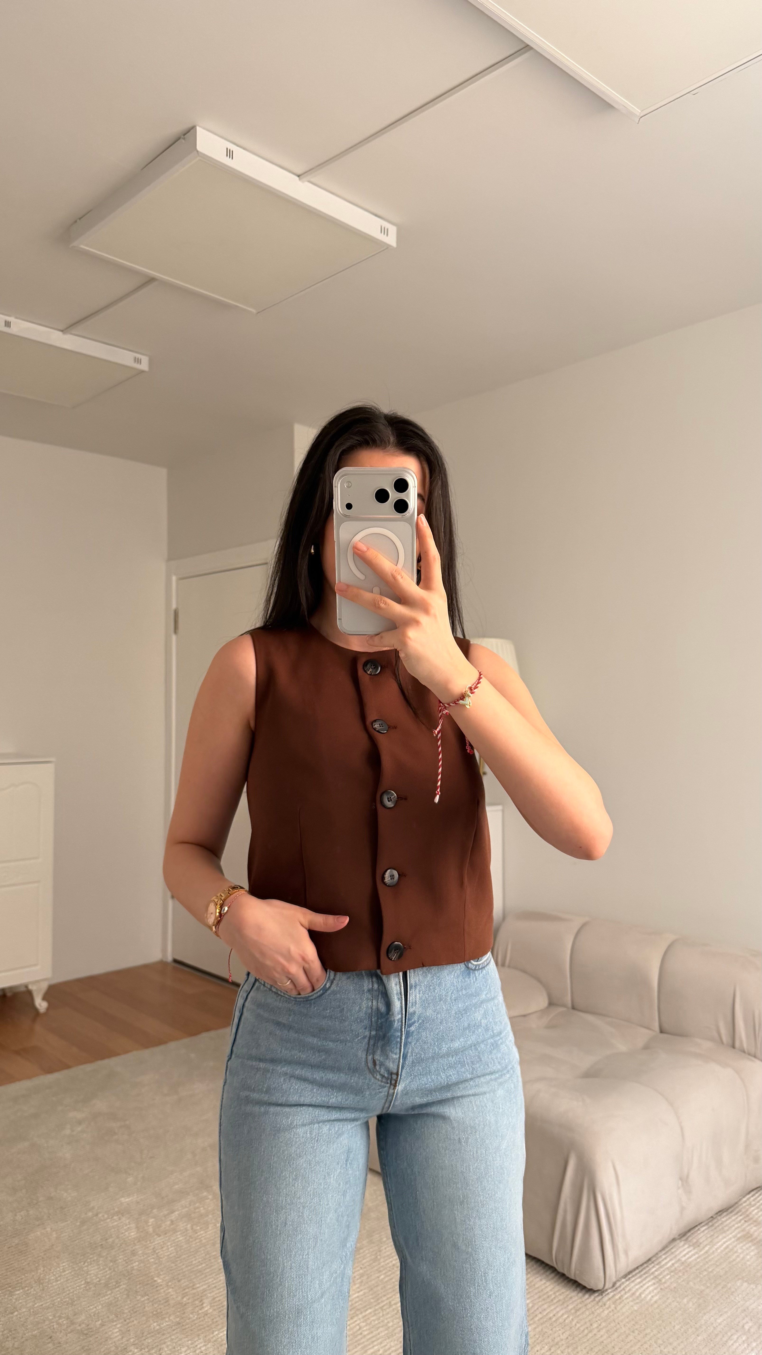 Marka Acı Kahve Premium Keten Yelek