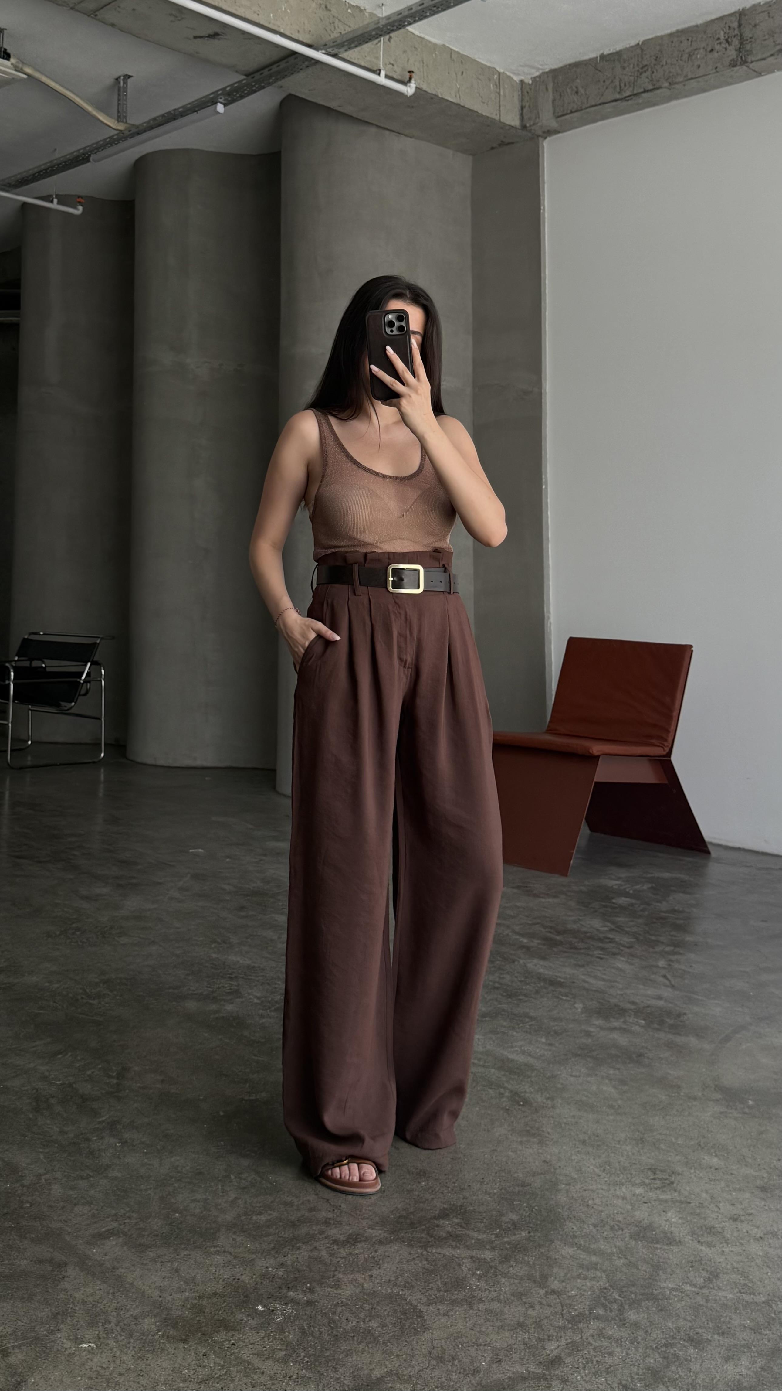 Marka Acı Kahve Yüksek Bel Tensel Pantalon