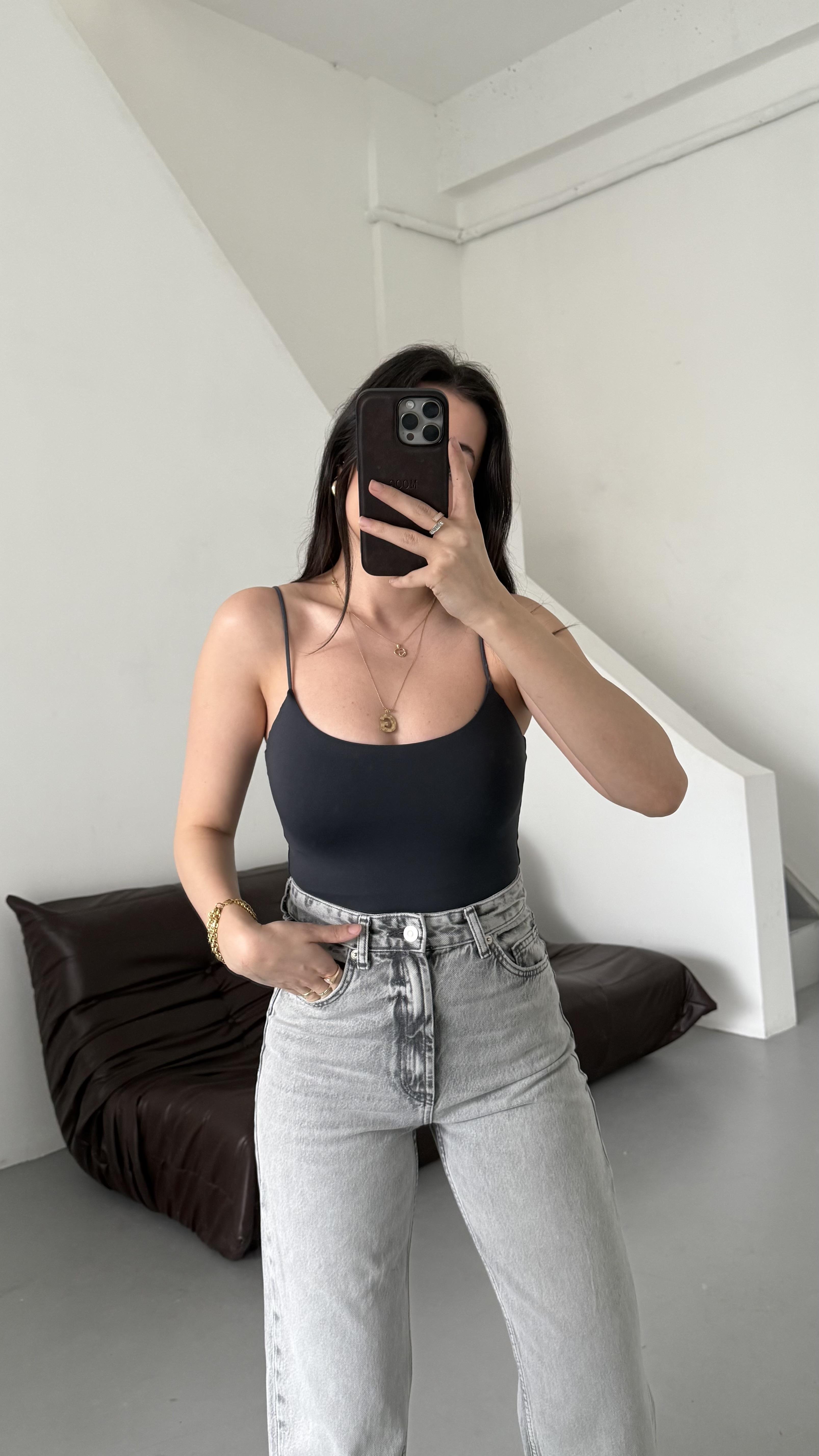 Marka Antrasit İp Askılı Bodysuit