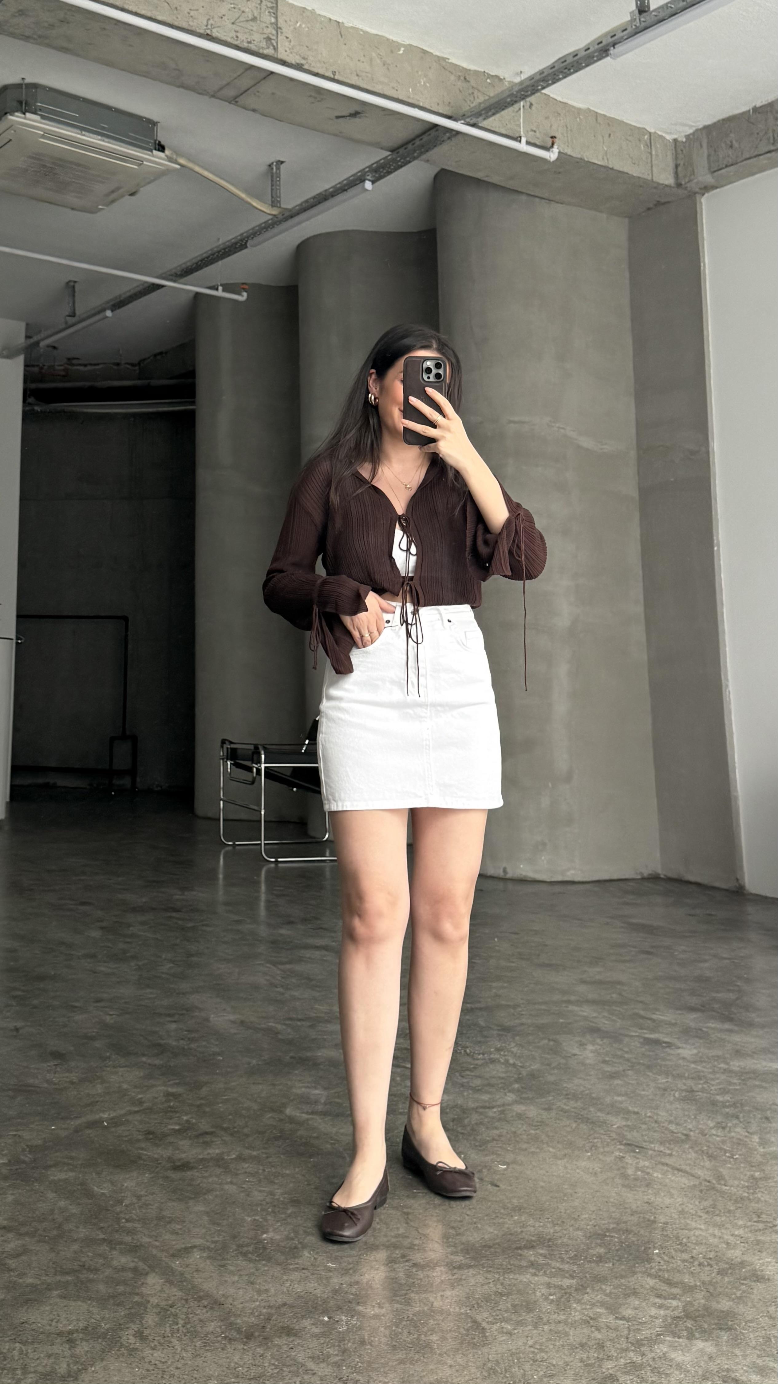 Marka Beyaz Mini Denim Etek