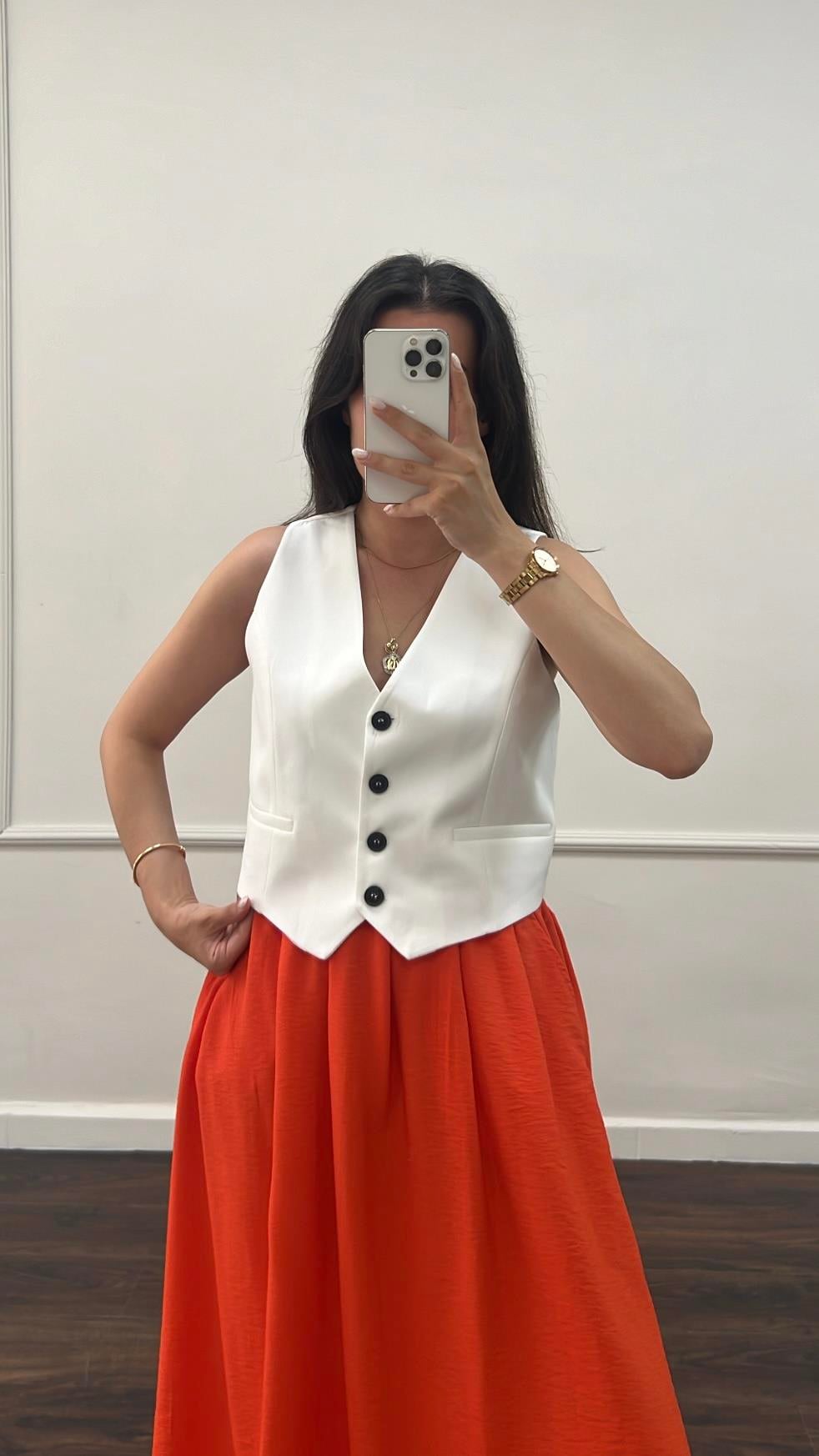 Marka Beyaz Oversize Yelek