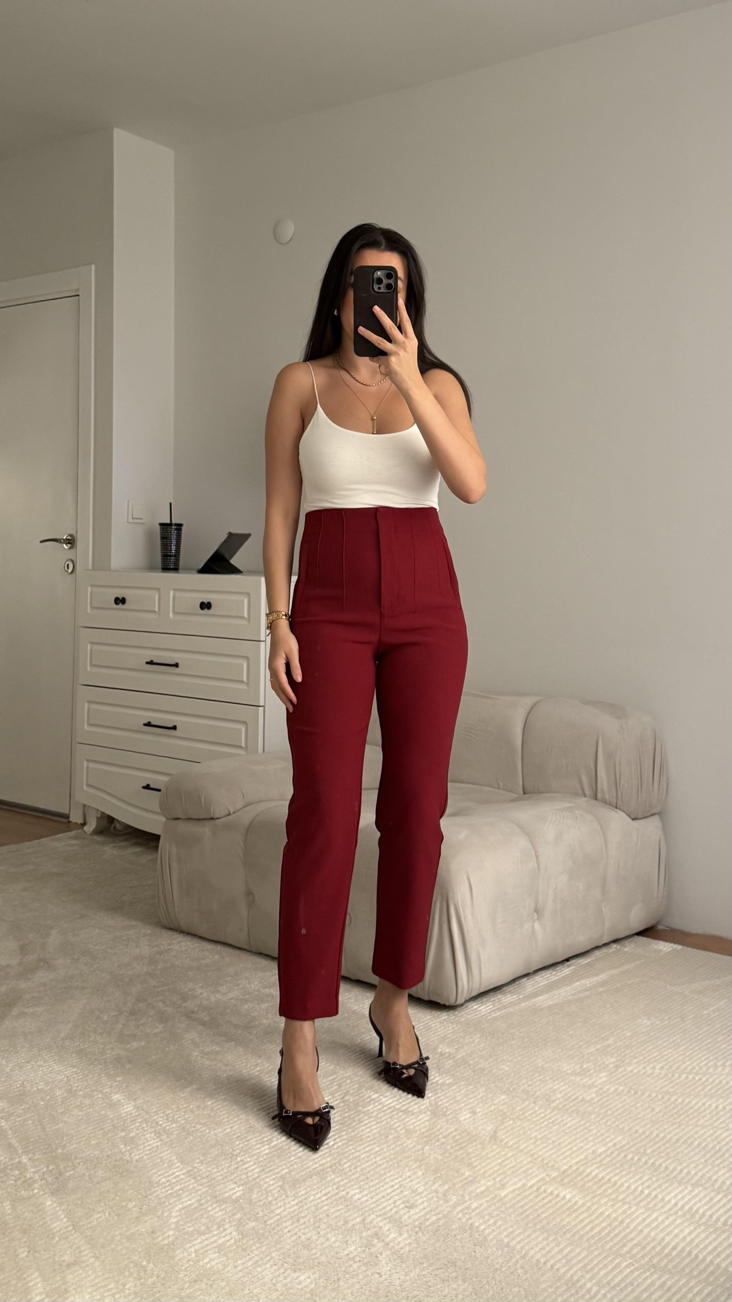 Marka Bordo Filetolu Kalem Kumaş Pantolon