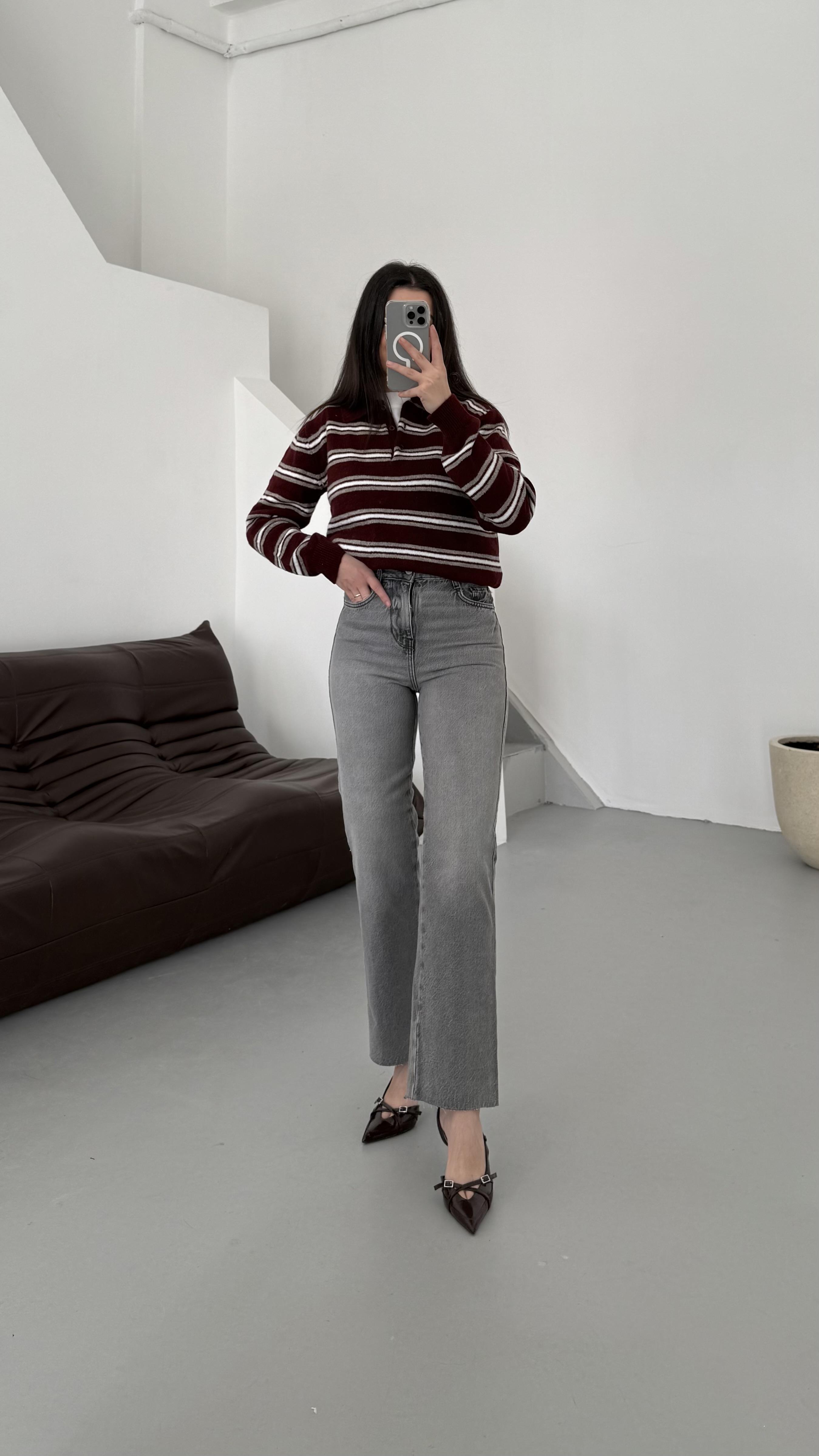 Marka Gri Yüksek Bel Straight Jean 