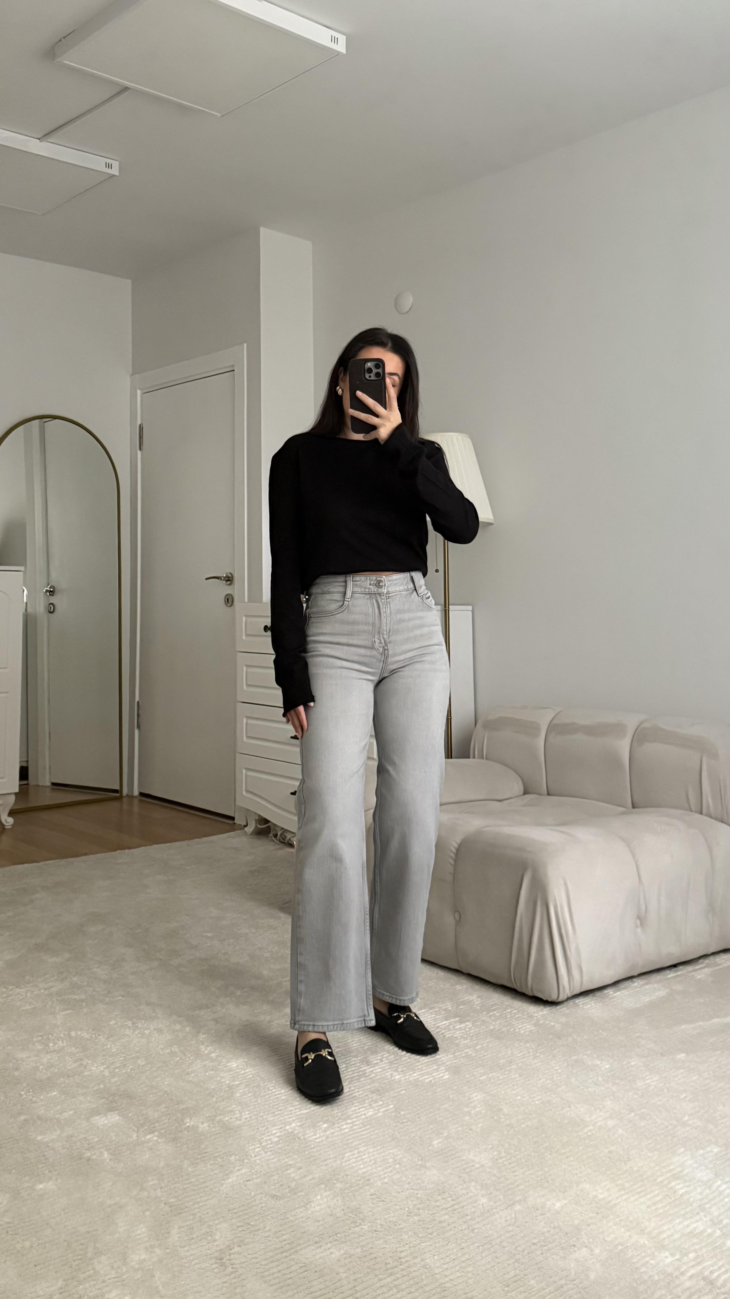 Marka Gri Yüksek Bel Wide Leg Jean