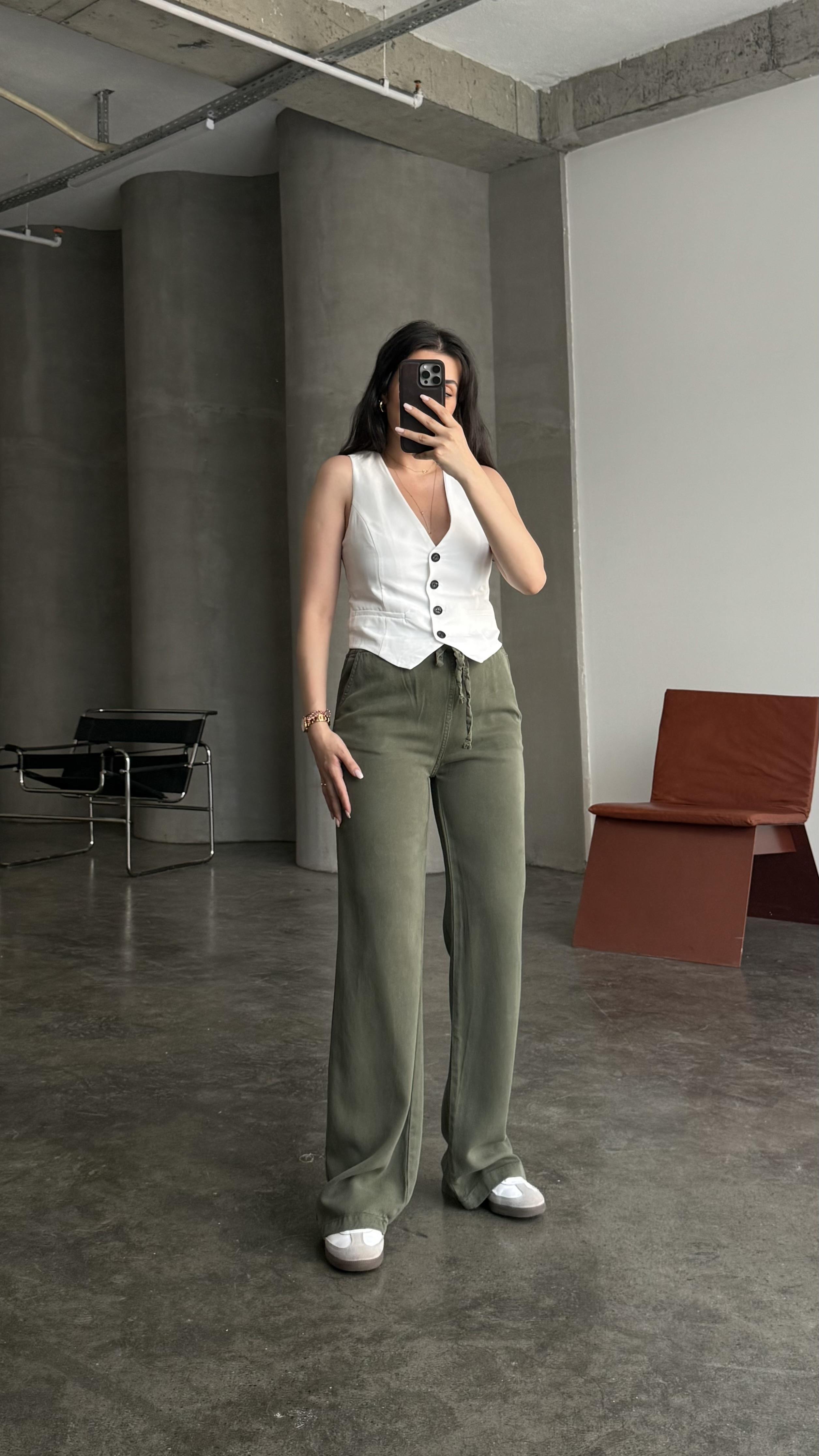 Marka Haki Tensel Straight Pantalon